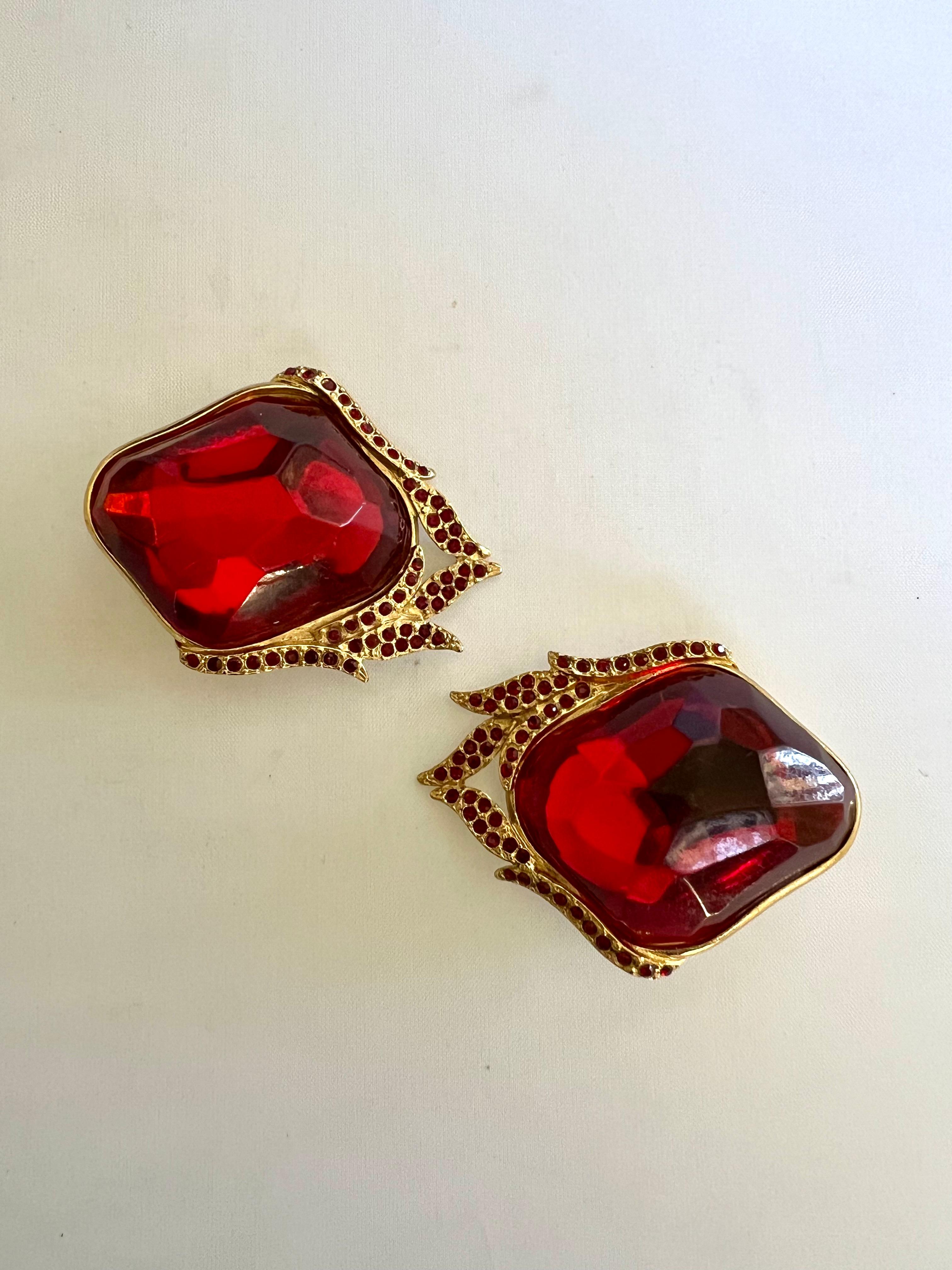 Women's Yves Saint Laurent Vintage Red Flame Acrylic Earrings  For Sale