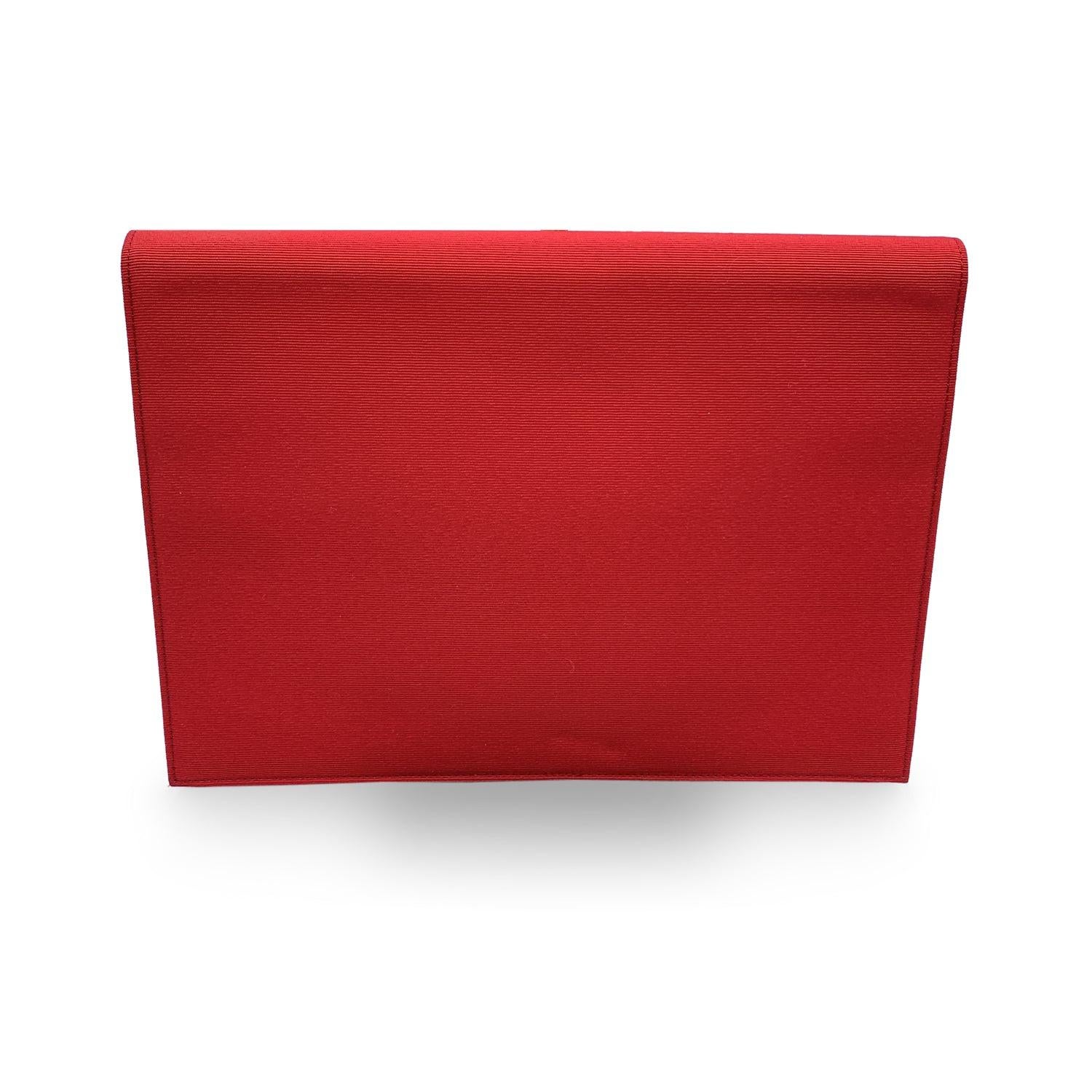 Yves Saint Laurent Vintage Red Gros Grain Golden Cord Clutch Bag In Excellent Condition In Rome, Rome