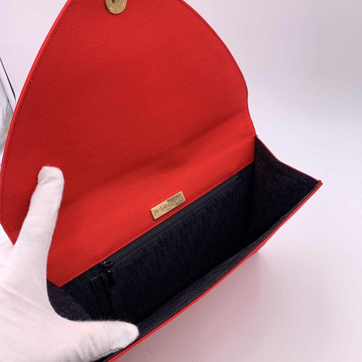 Yves Saint Laurent Vintage Red Gros Grain Golden Cord Clutch Bag 1