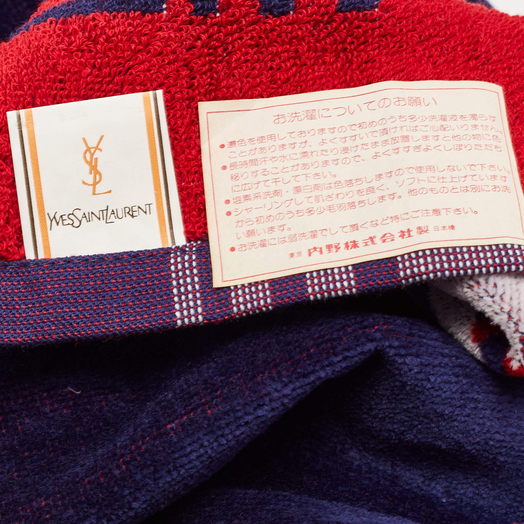 Yves Saint Laurent Vintage Rot/Navy Blau Logo gemustertes Terry-Handtuch im Angebot 1