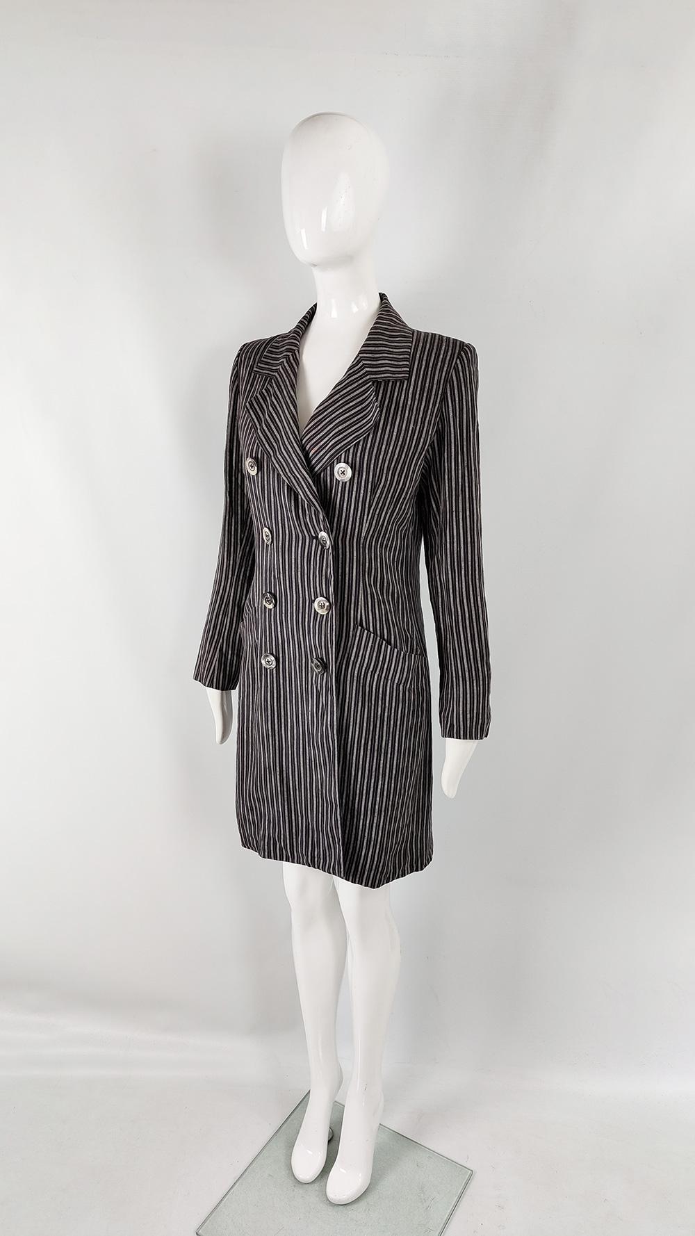 Yves Saint Laurent Vintage Rive Gauche 80s 90s Striped Linen Jacket Coat In Excellent Condition In Doncaster, South Yorkshire