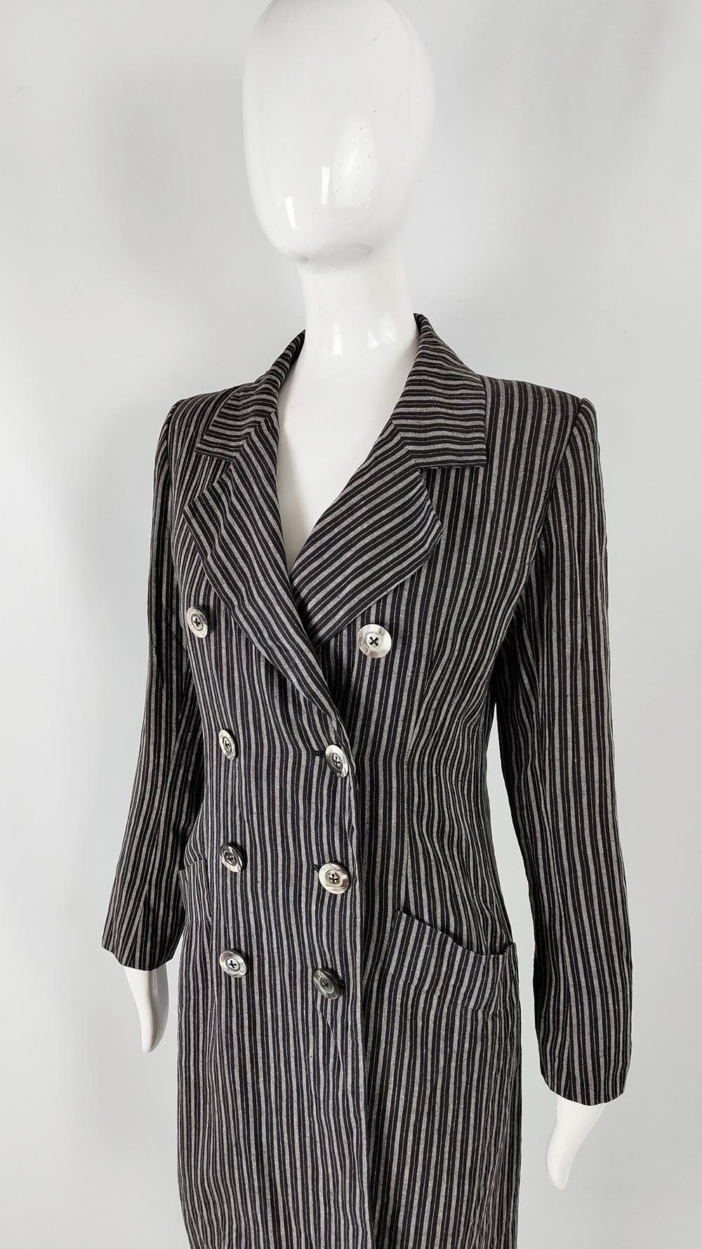 Women's Yves Saint Laurent Vintage Rive Gauche 80s 90s Striped Linen Jacket Coat