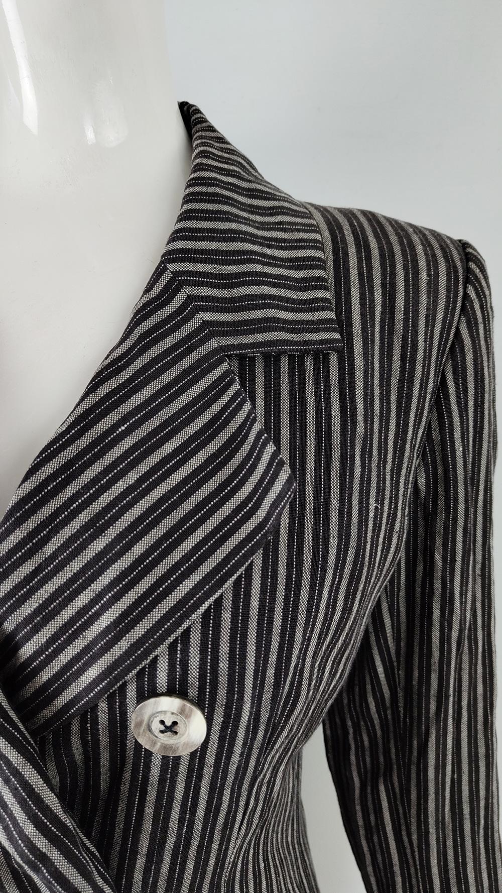 Yves Saint Laurent Vintage Rive Gauche 80s 90s Striped Linen Jacket Coat 1