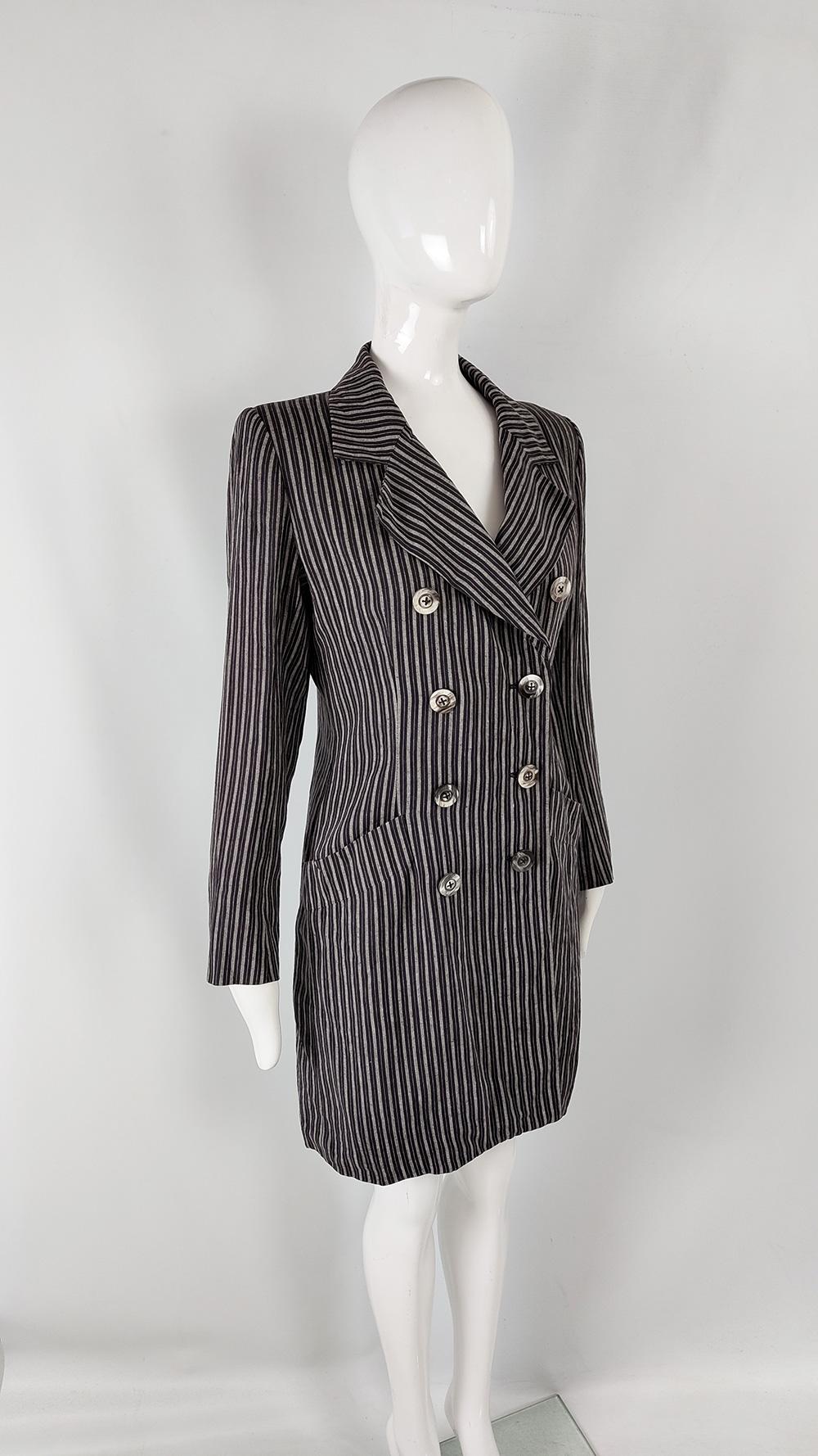 Yves Saint Laurent Vintage Rive Gauche 80s 90s Striped Linen Jacket Coat 2