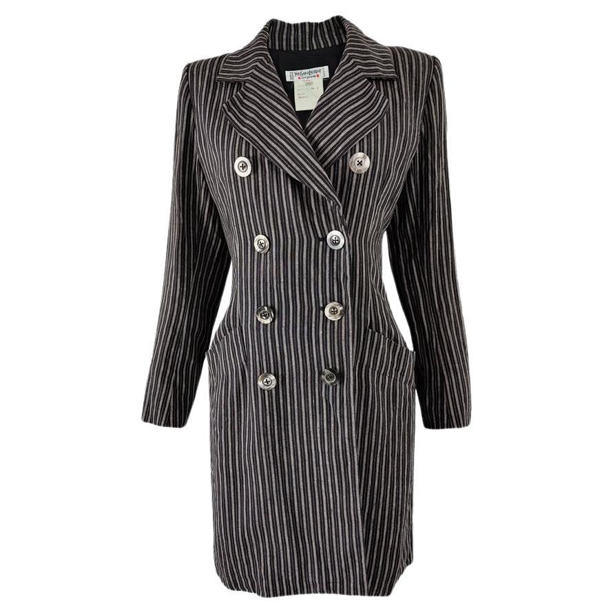 Yves Saint Laurent Vintage Rive Gauche 80s 90s Striped Linen Jacket Coat