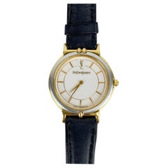 Yves Saint Laurent Vintage Round Watch 2200 228481 Black Leather Strap