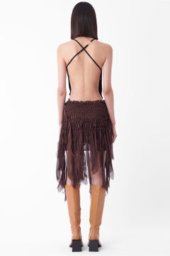 Yves Saint Laurent Vintage S/S 2002 Runway Brown Mombasa Silk Safari Skirt