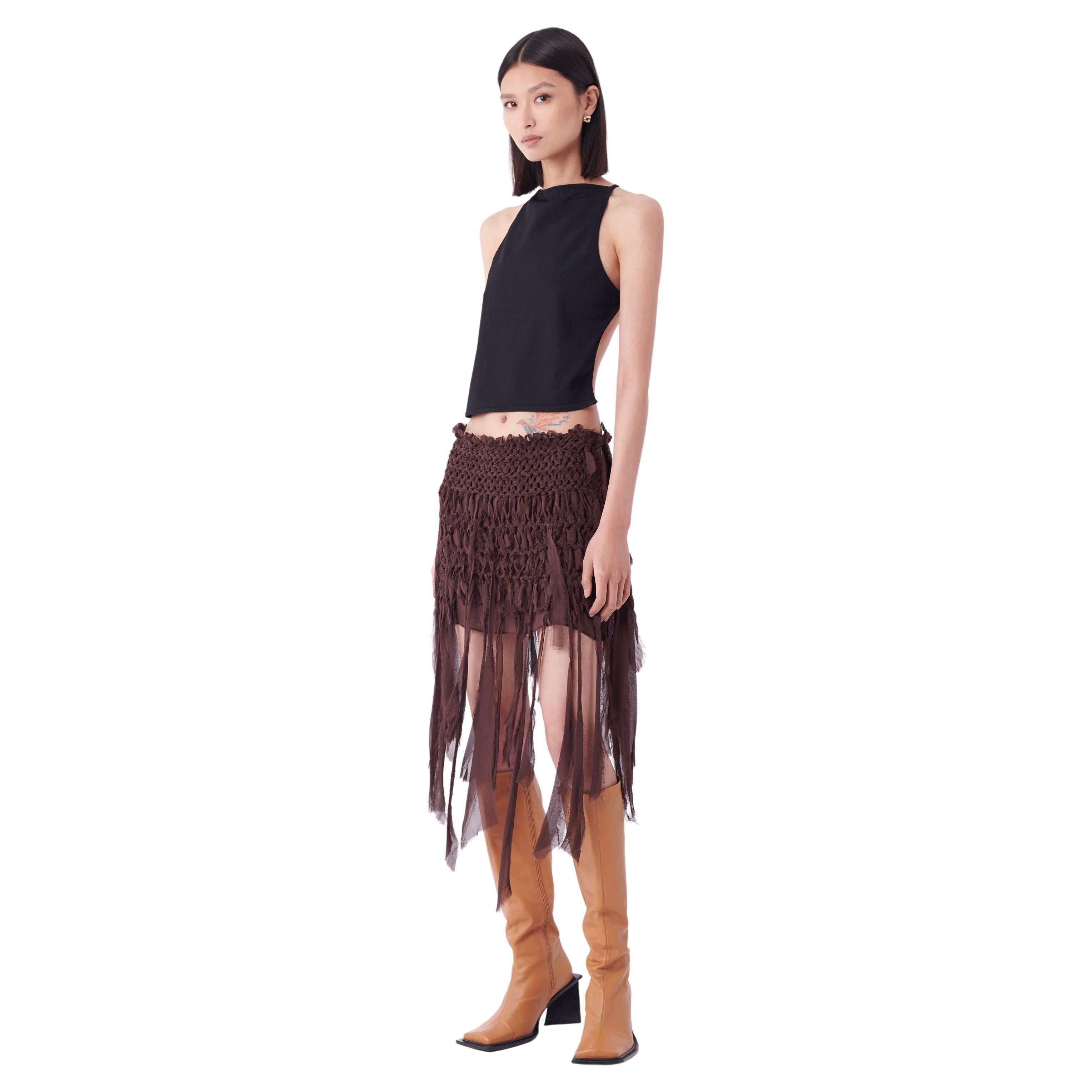 Yves Saint Laurent Vintage S/S 2002 Runway Brown Mombasa Silk Safari Skirt For Sale