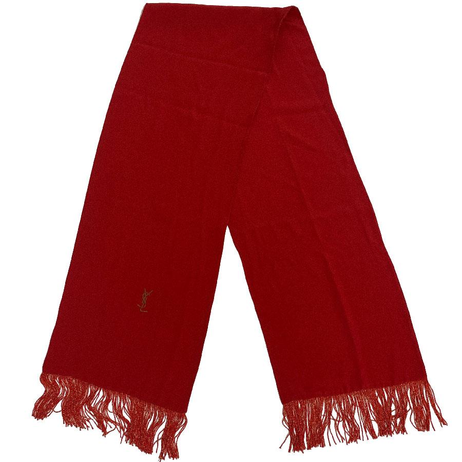 YVES SAINT LAURENT Vintage Scarf in Red Silk with Fringes