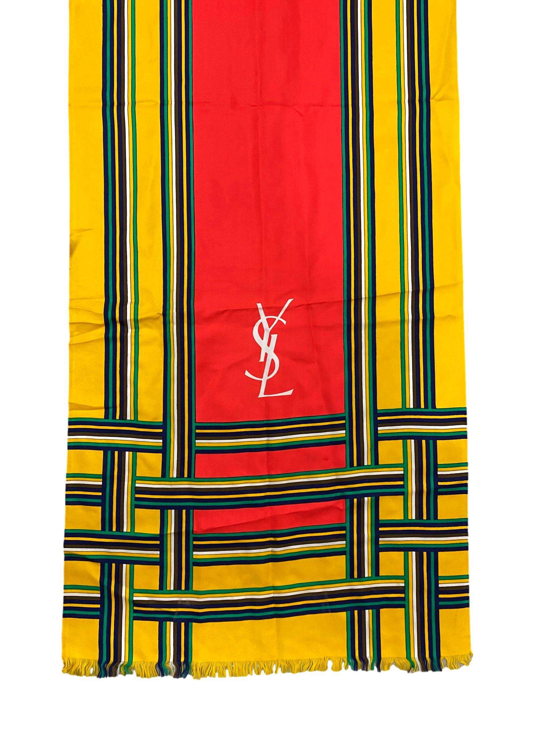 Noir Yves Saint Laurent - Longue écharpe portefeuille en soie à carreaux multicolores vintage en vente