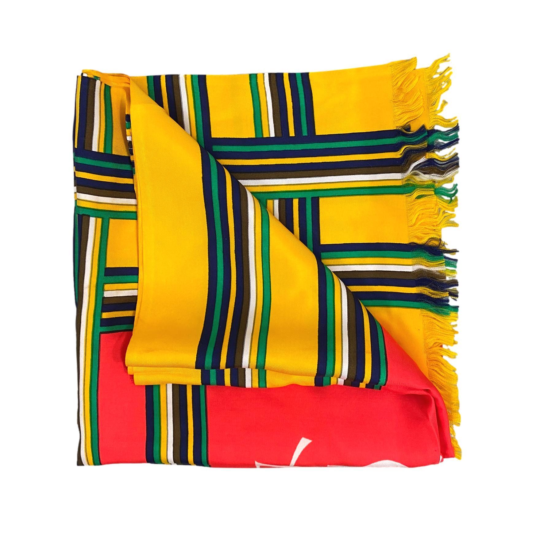 Yves Saint Laurent - Longue écharpe portefeuille en soie à carreaux multicolores vintage Unisexe en vente