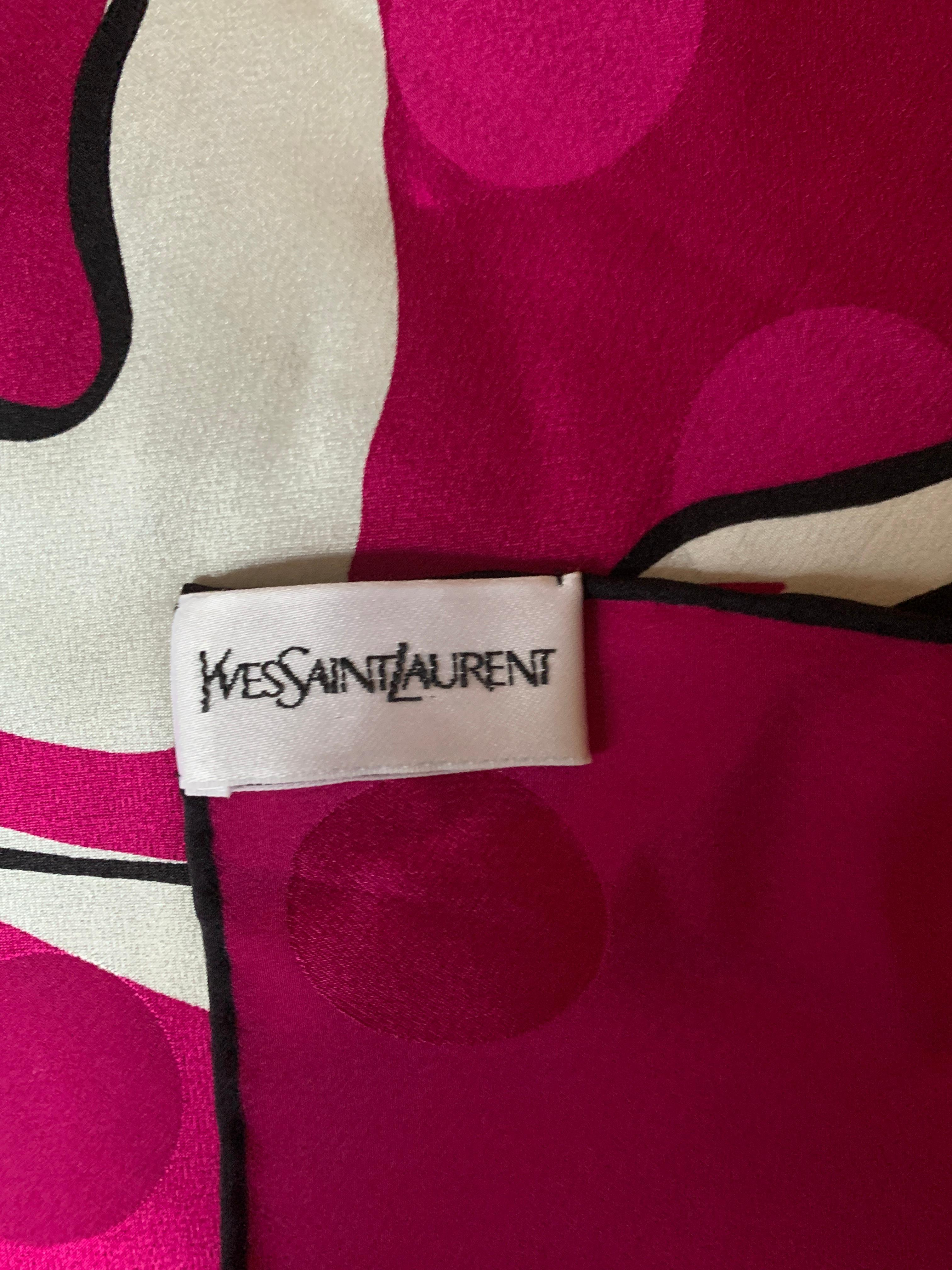 Yves Saint Laurent Vintage Silk Scarf in Fuchsia Pink Dove and Ribbon Print 4