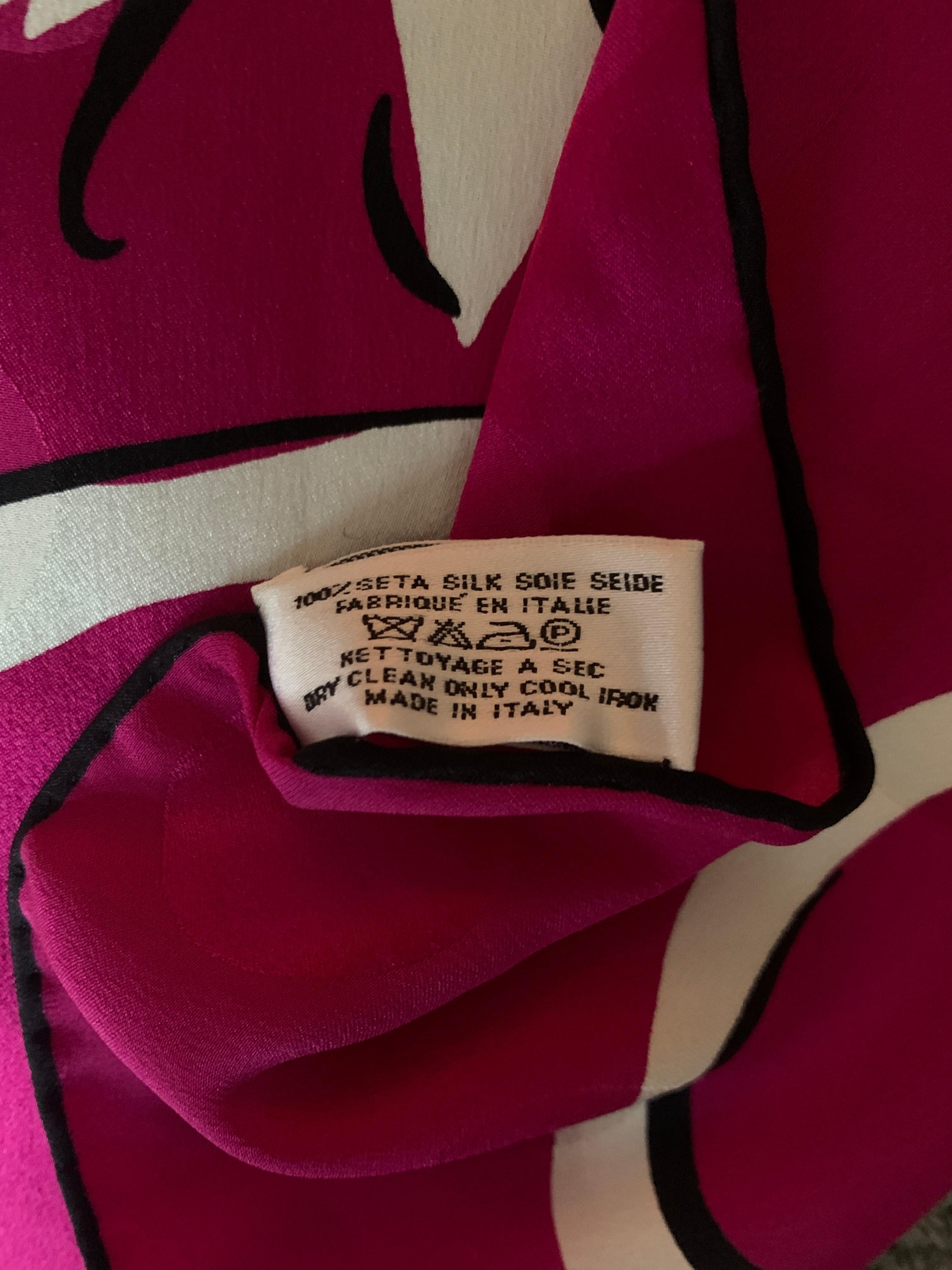 Yves Saint Laurent Vintage Silk Scarf in Fuchsia Pink Dove and Ribbon Print 5