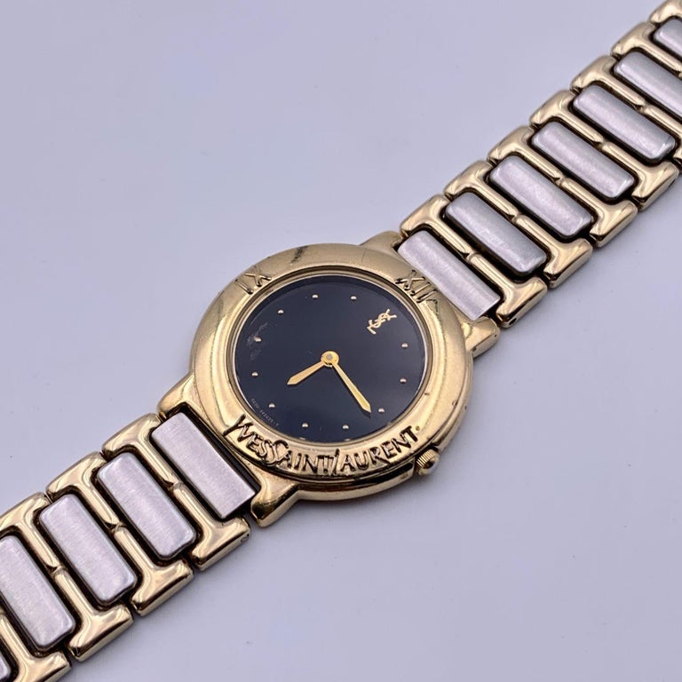 Yves Saint Laurent Vintage Silver Gold Round Watch 4620 E60957 Y