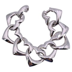 Yves Saint Laurent Vintage Silver Metal Heart Chain Link Bracelet