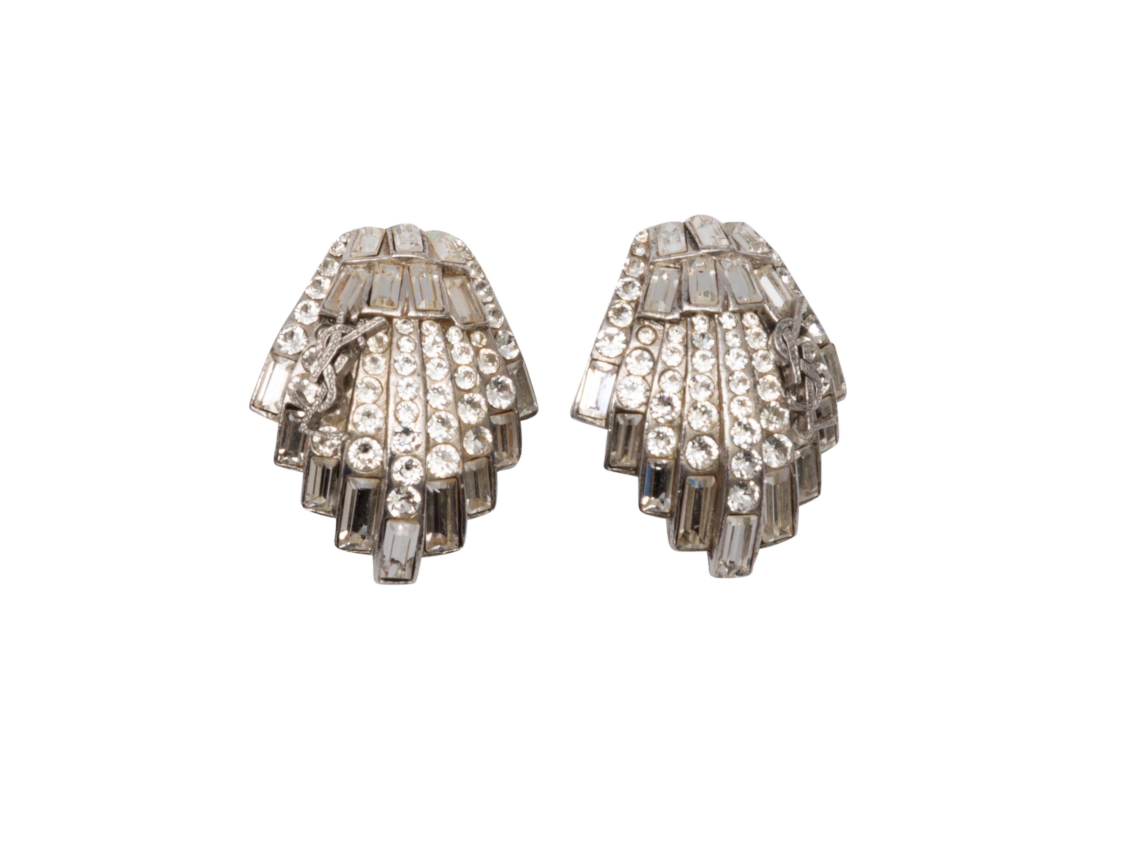 Product Details: Vintage silver-tone and rhinestone clip-on earrings by Yves Saint Laurent. 1