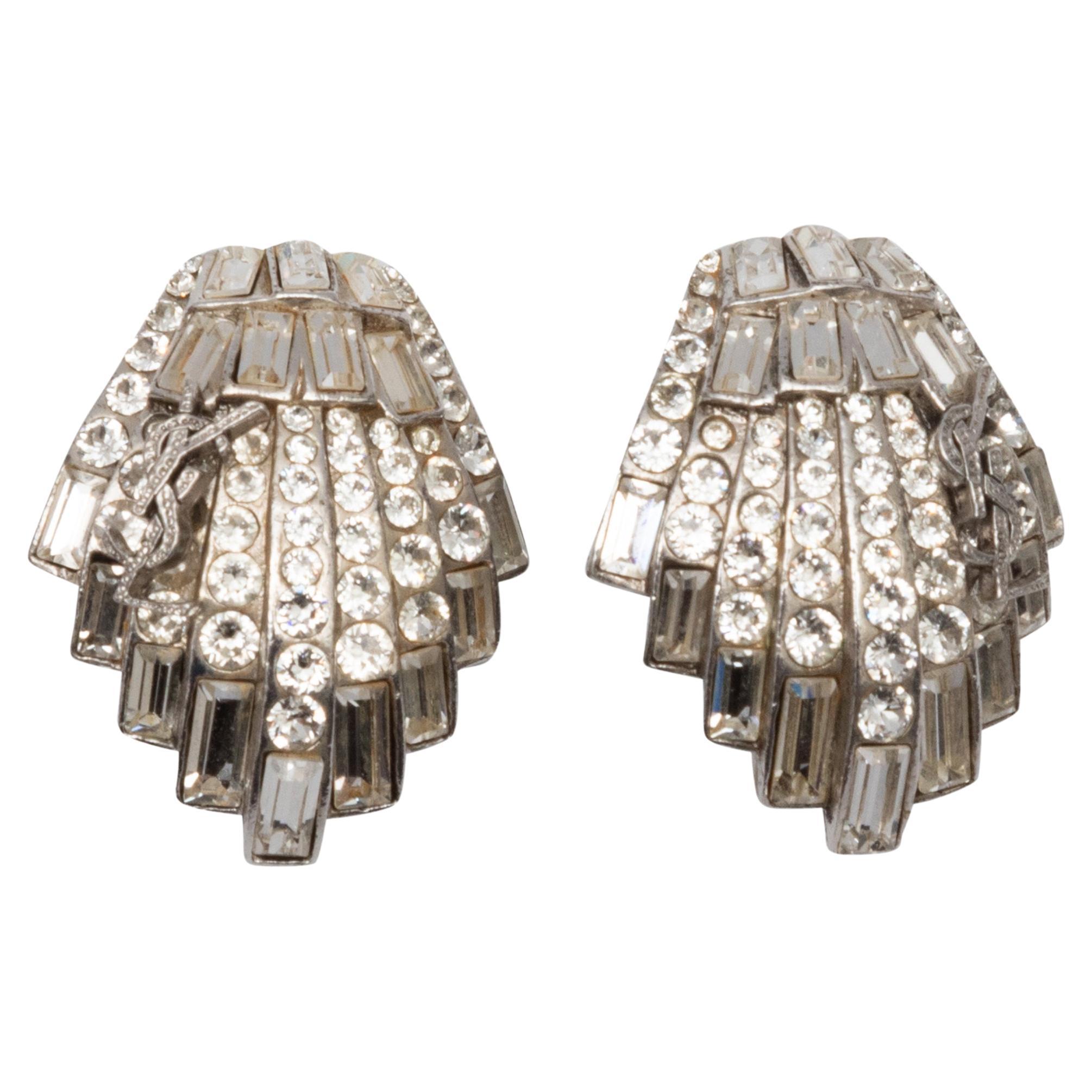 Yves Saint Laurent Vintage Silver-Tone Rhinestone Clip-On Earrings