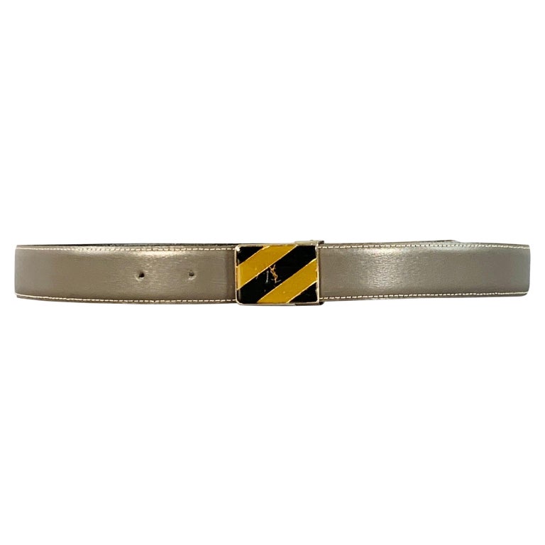 vintage Yves Saint Laurent Gray Leather Belt with Gold Buckle Vintage Yves Saint Laurent YSL Grey Cotton Canvas Leather  main image 3