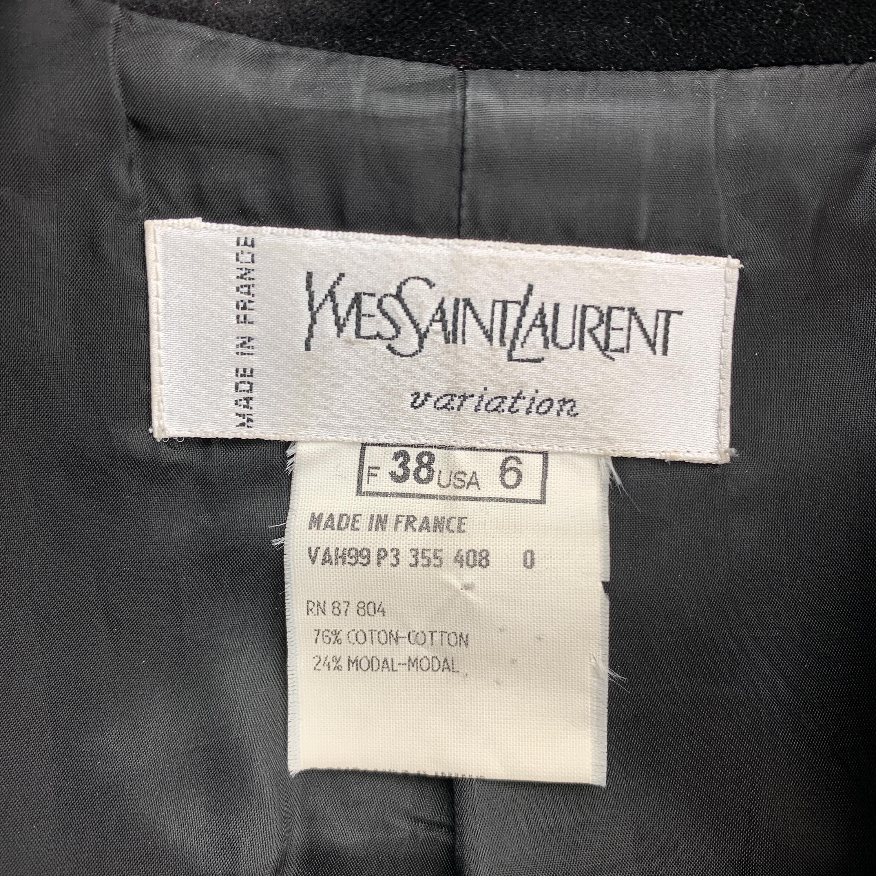 YVES SAINT LAURENT Vintage Size 6 Black Velvet Band Collar Jacket 1