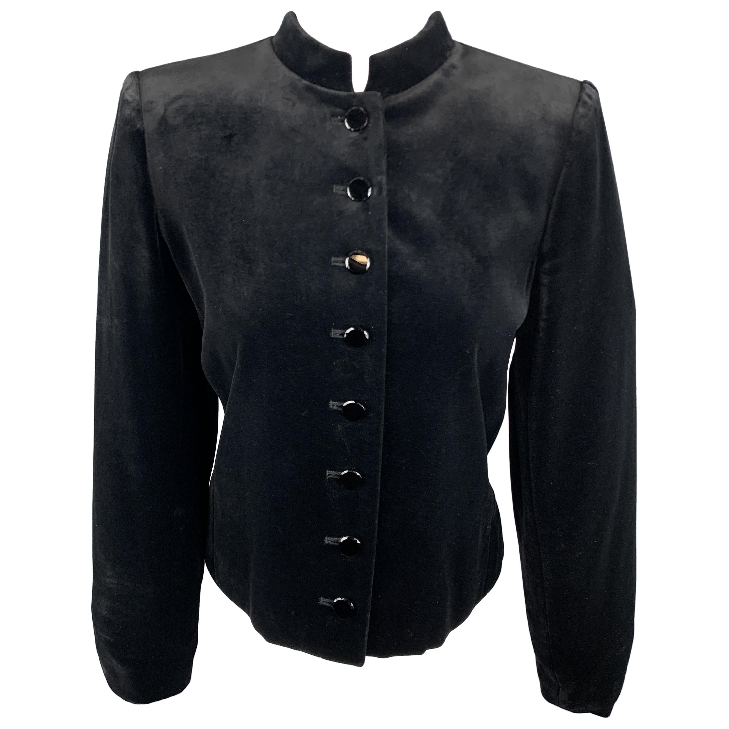 YVES SAINT LAURENT Vintage Size 6 Black Velvet Band Collar Jacket