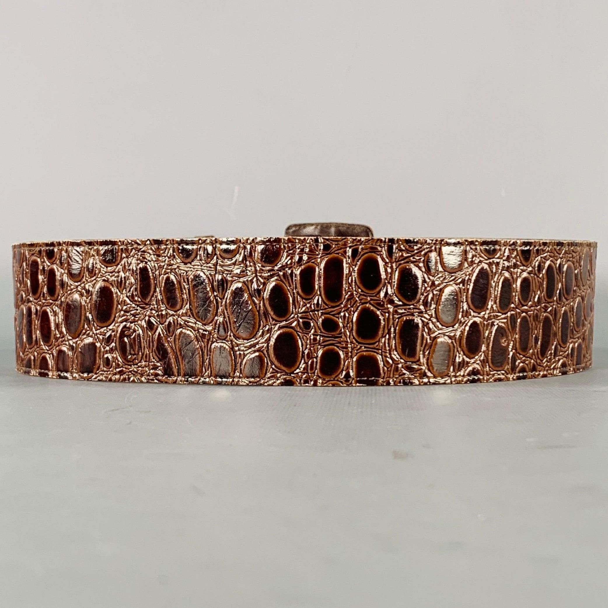YVES SAINT LAURENT Vintage Size L Brown Croc Embossed Leather Belt In Excellent Condition For Sale In San Francisco, CA