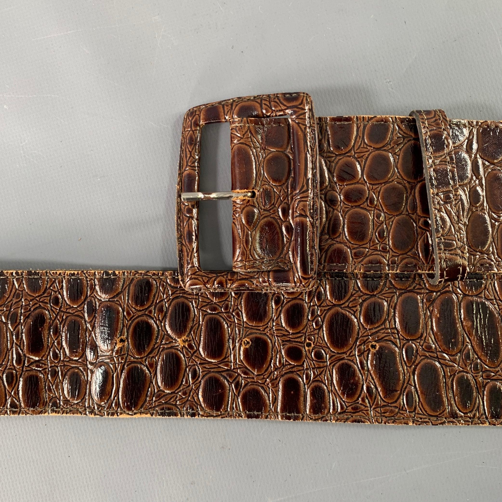 YVES SAINT LAURENT Vintage Size L Brown Croc Embossed Leather Belt For Sale 2
