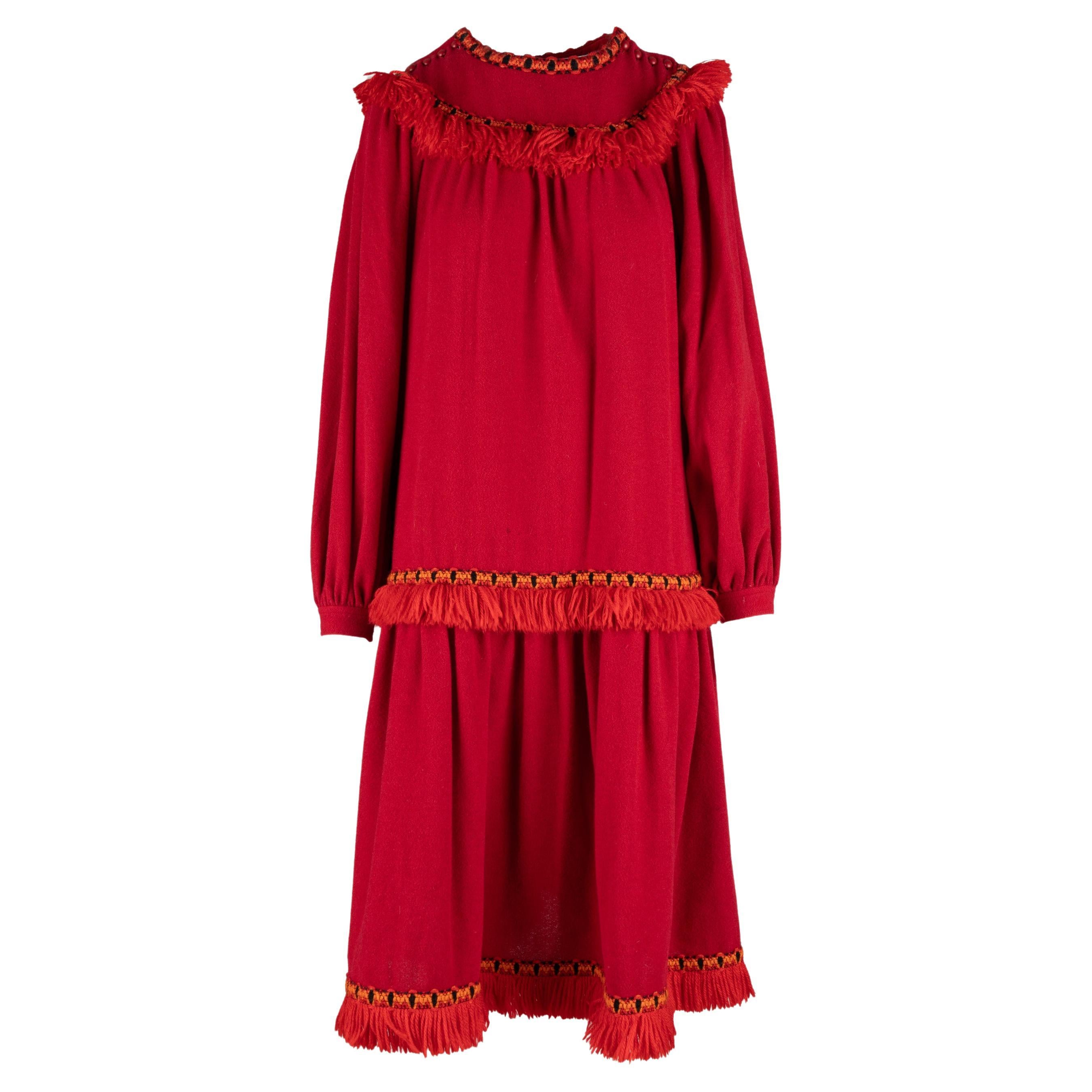 Yves Saint Laurent - Robe vintage à smocks et franges - années 70 en vente