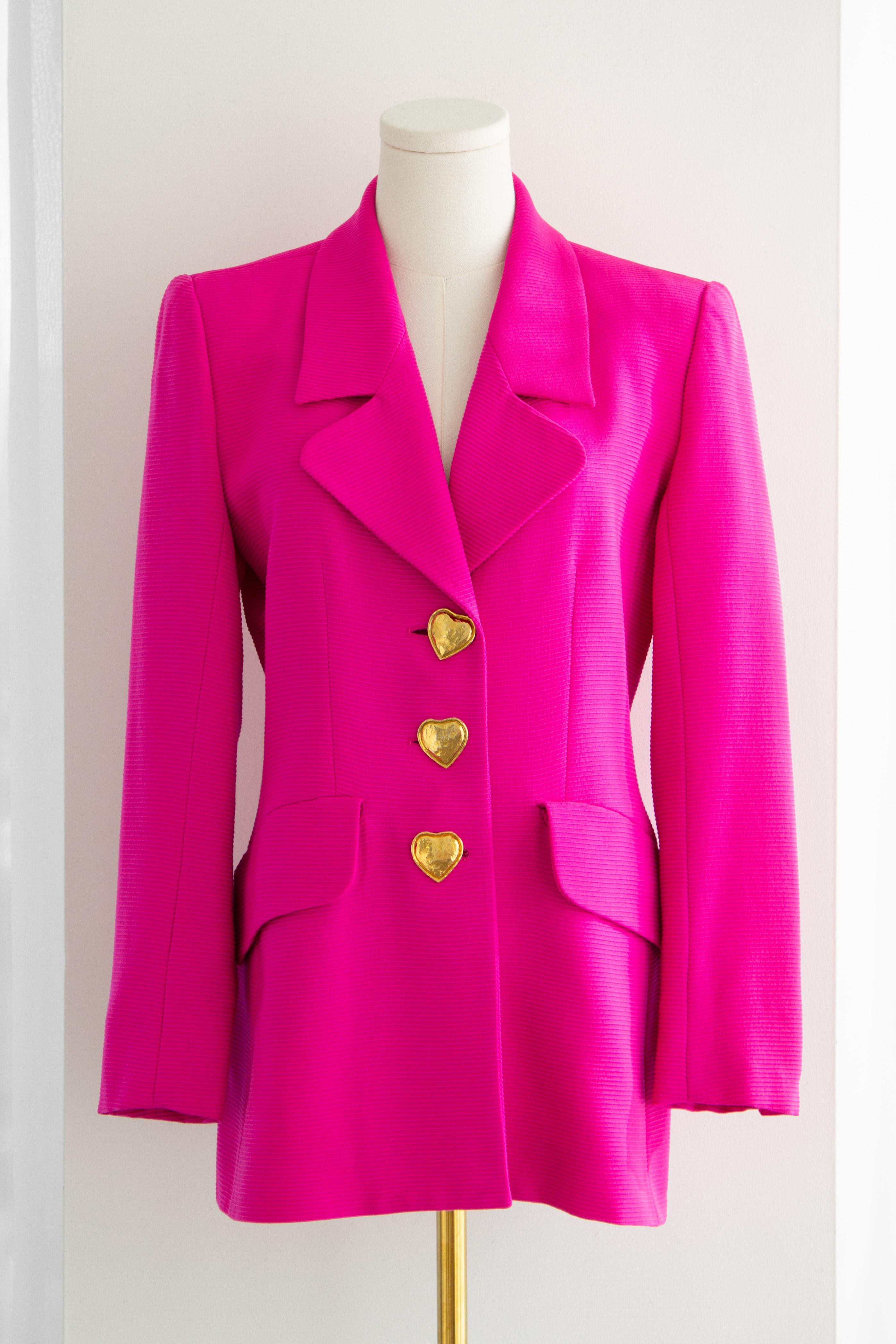 Yves Saint Laurent Vintage Frühjahr/Sommer 1995 Barbie Rosa Gold Herze Jacke (Rot) im Angebot