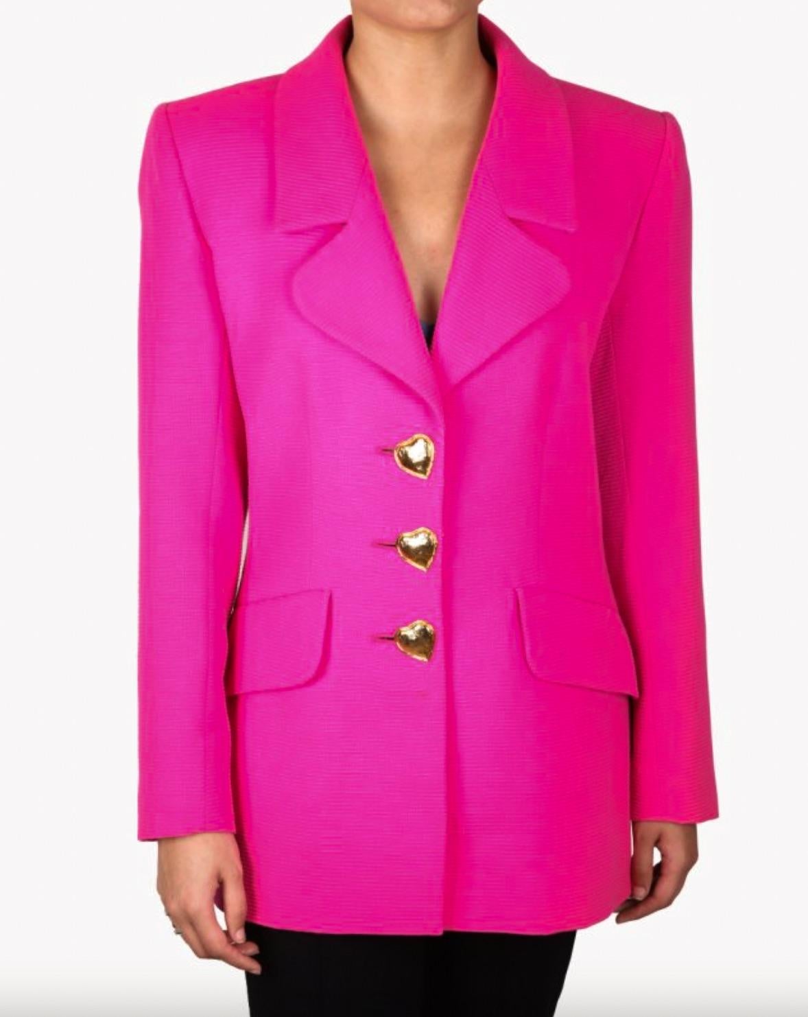 Women's Yves Saint Laurent Vintage Spring/Summer 1995 Barbie Pink Gold Hearts Jacket For Sale