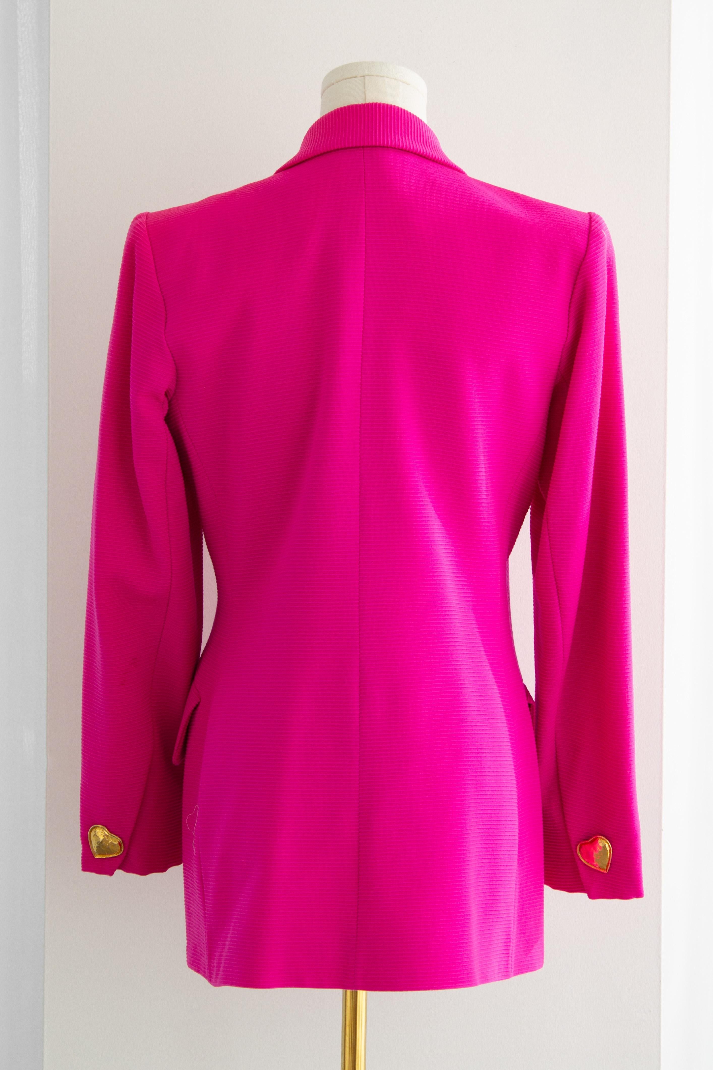 Yves Saint Laurent Vintage Frühjahr/Sommer 1995 Barbie Rosa Gold Herze Jacke im Angebot 1