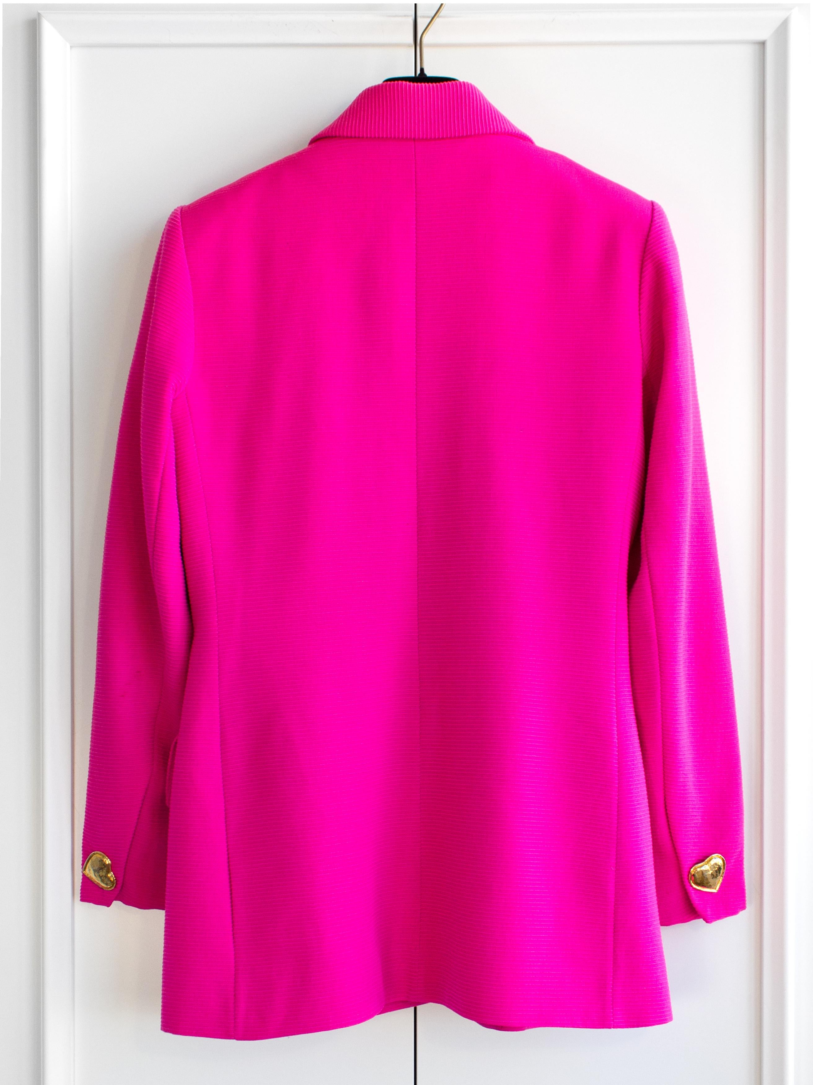 Yves Saint Laurent Vintage Spring/Summer 1995 Barbie Pink Gold Hearts Jacket In Good Condition For Sale In Jersey City, NJ