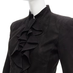 YVES SAINT LAURENT Vintage Stefano Pilati leather ruffle fitted jacket FR36 S