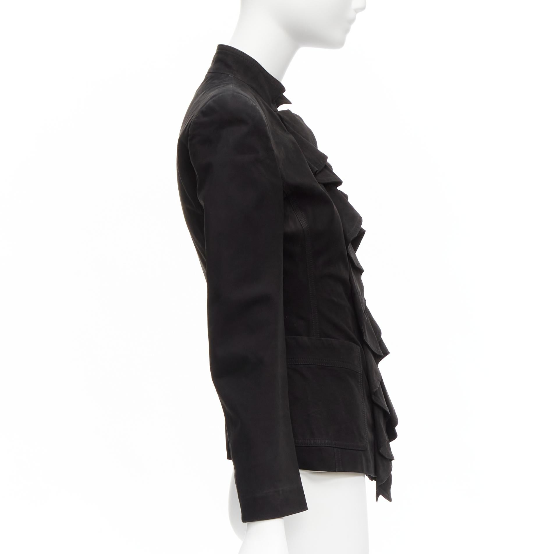 YVES SAINT LAURENT Vintage Stefano Pilati leather ruffle fitted jacket FR36 S 2
