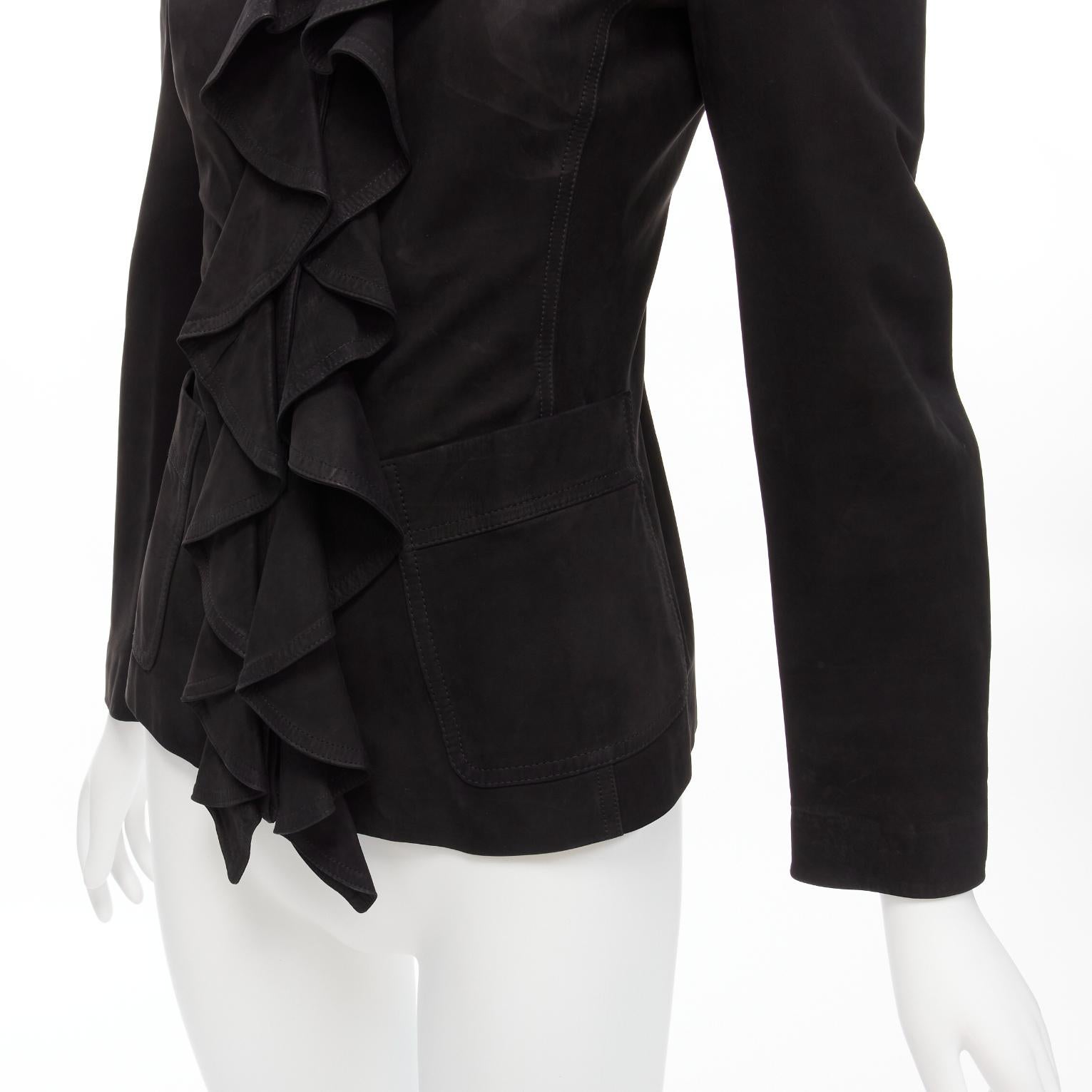 YVES SAINT LAURENT Vintage Stefano Pilati leather ruffle fitted jacket FR36 S 5