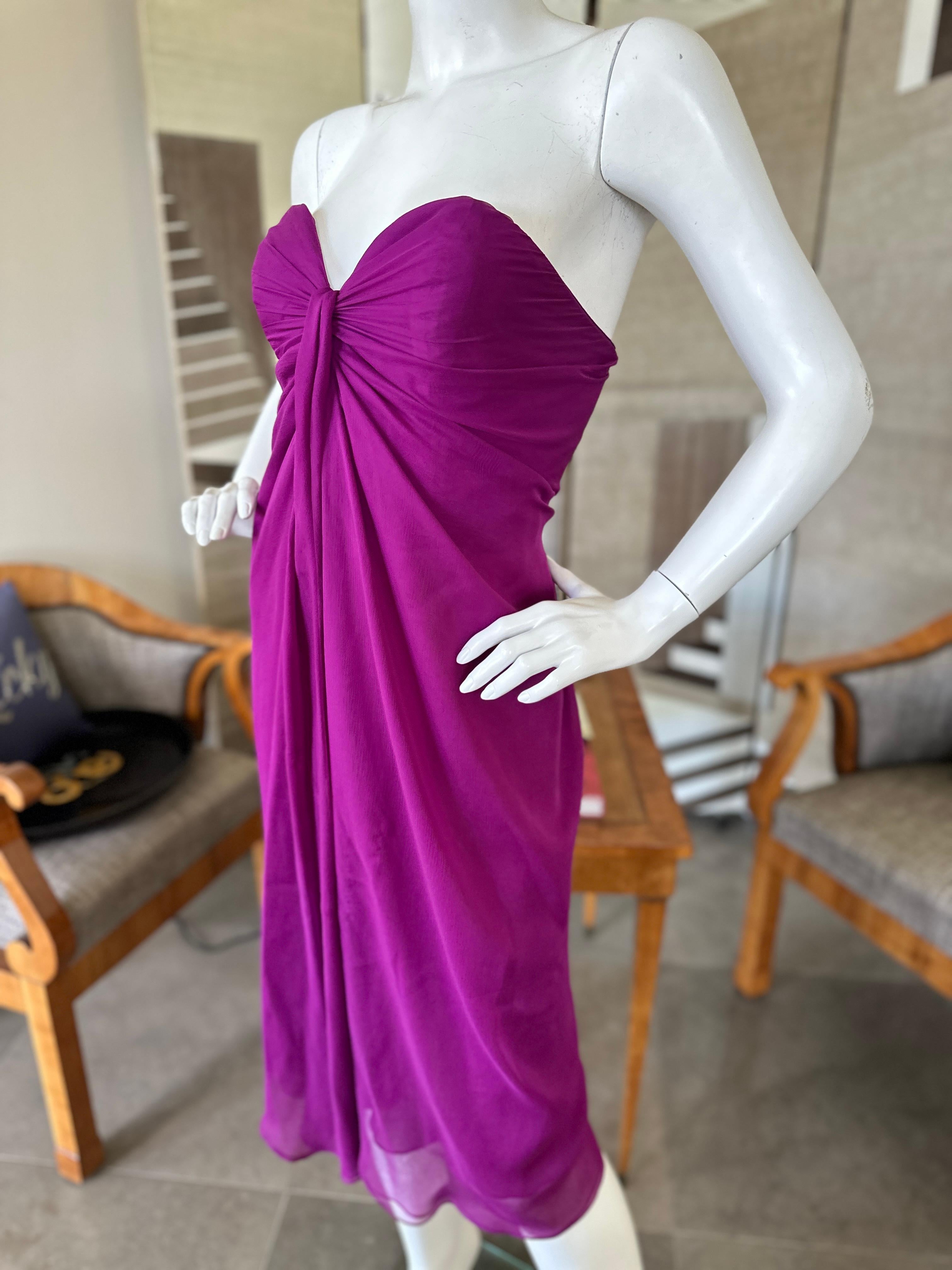 Yves Saint Laurent Vintage Strapless Purple Silk Cocktail Dress w Inner Corset  For Sale 4