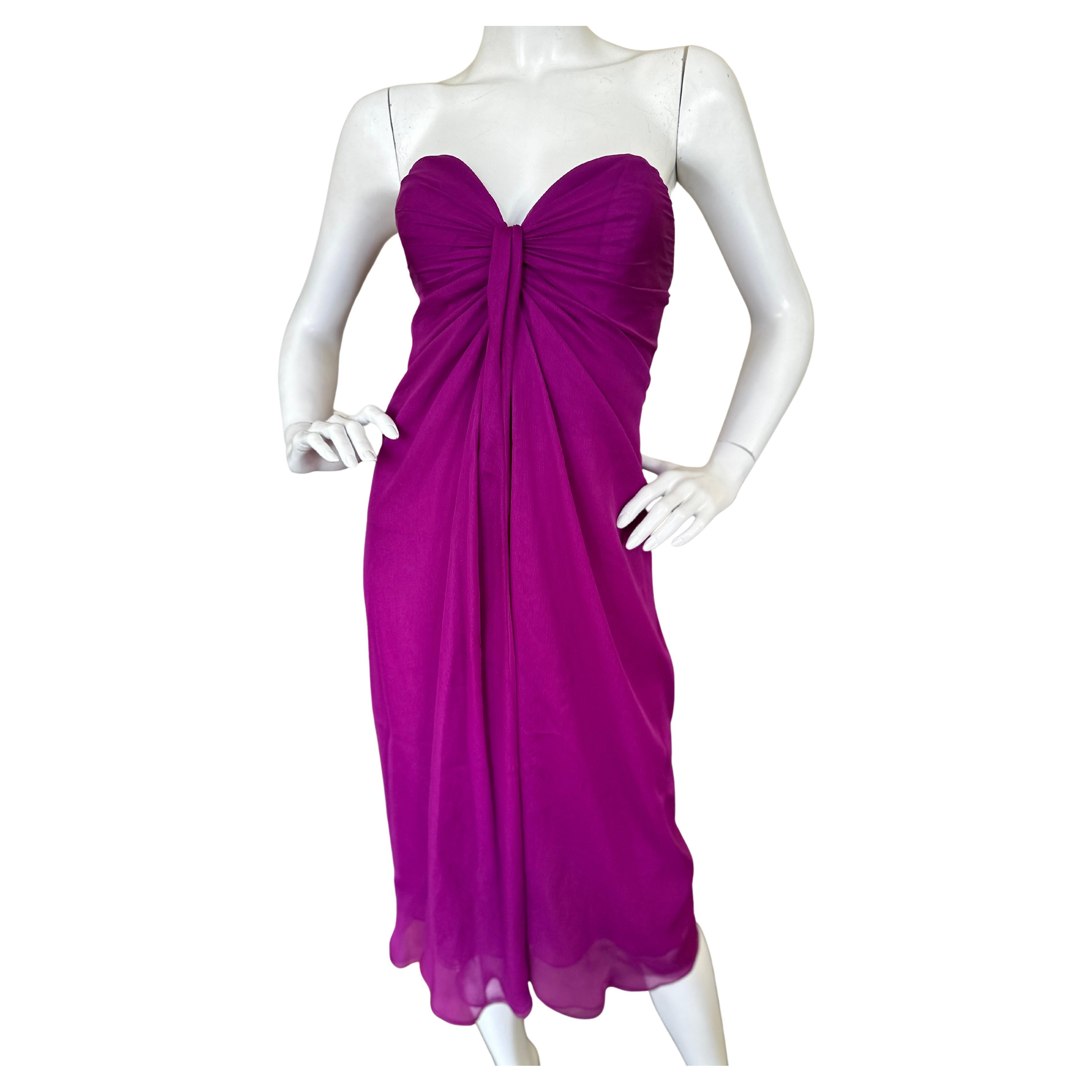Yves Saint Laurent Vintage Strapless Purple Silk Cocktail Dress w Inner Corset  For Sale
