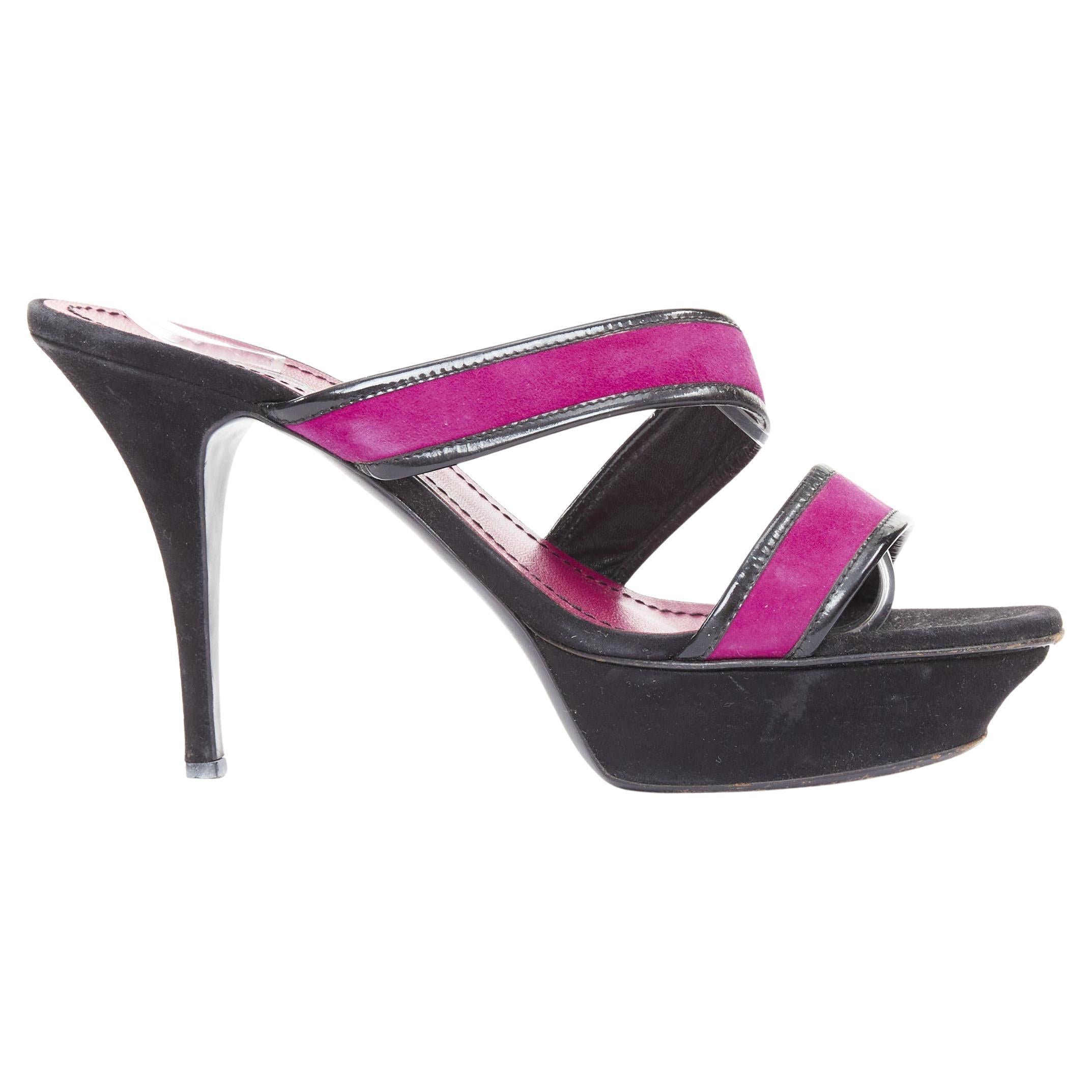 YVES SAINT LAURENT Vintage suede black platform slip on mules sandals EU40