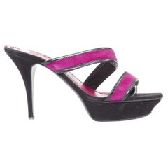 YVES SAINT LAURENT Vintage suede black platform slip on mules sandals EU40