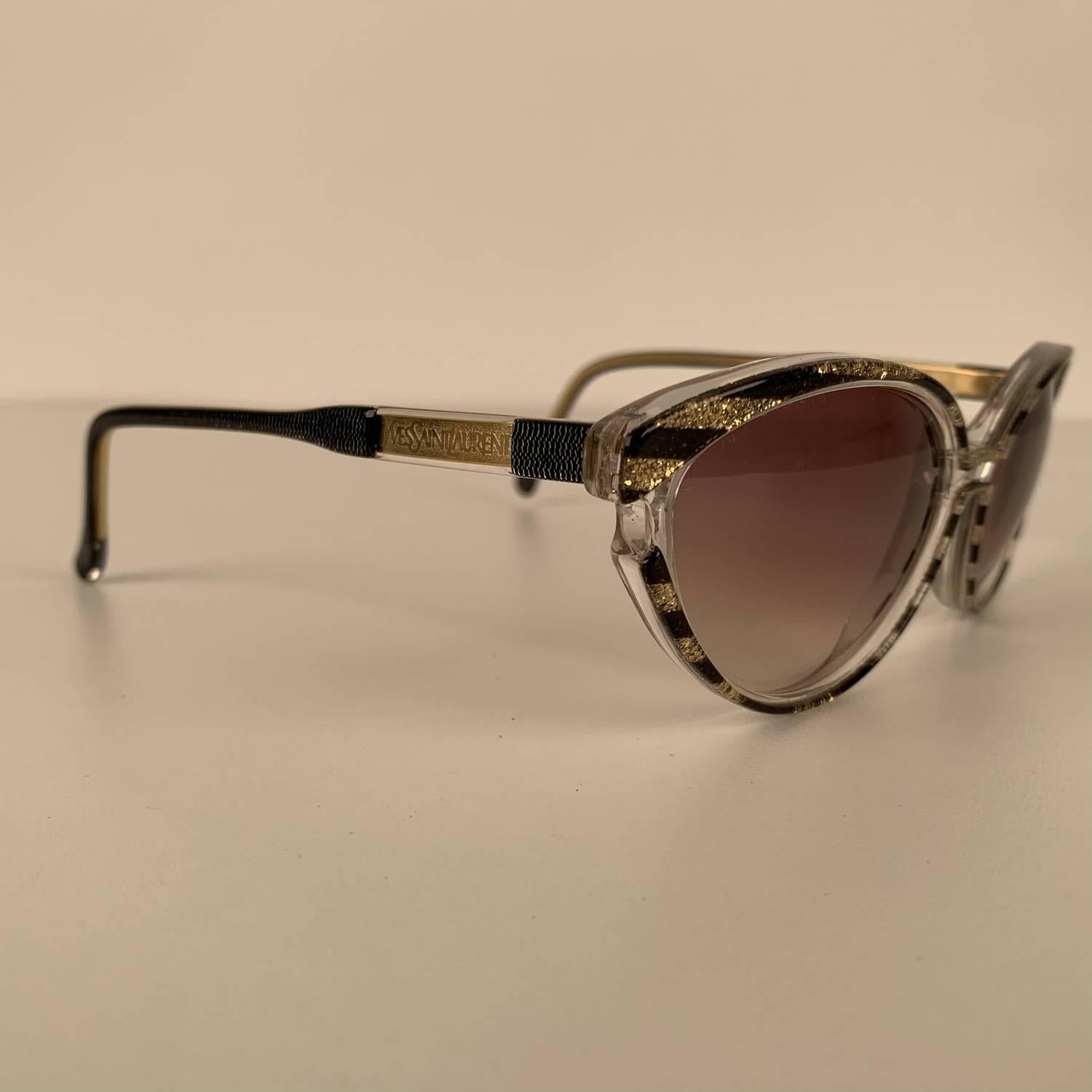 Brown Yves Saint Laurent Vintage Sunglasses 8316 P 42 Striped Gold Glitter