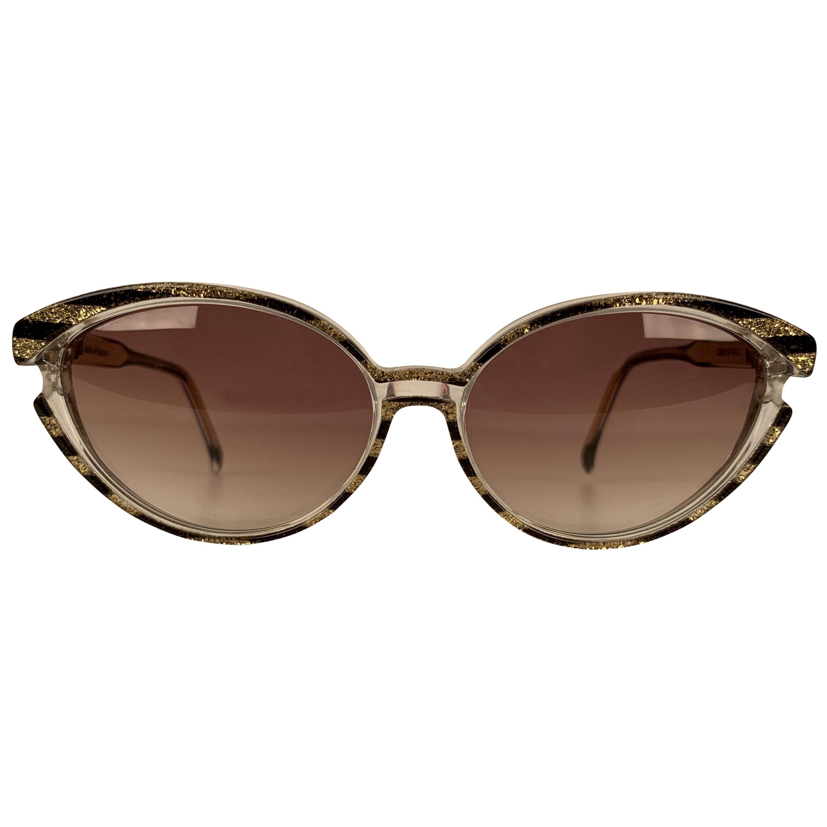 Yves Saint Laurent Vintage Sunglasses 8316 P 42 Striped Gold Glitter