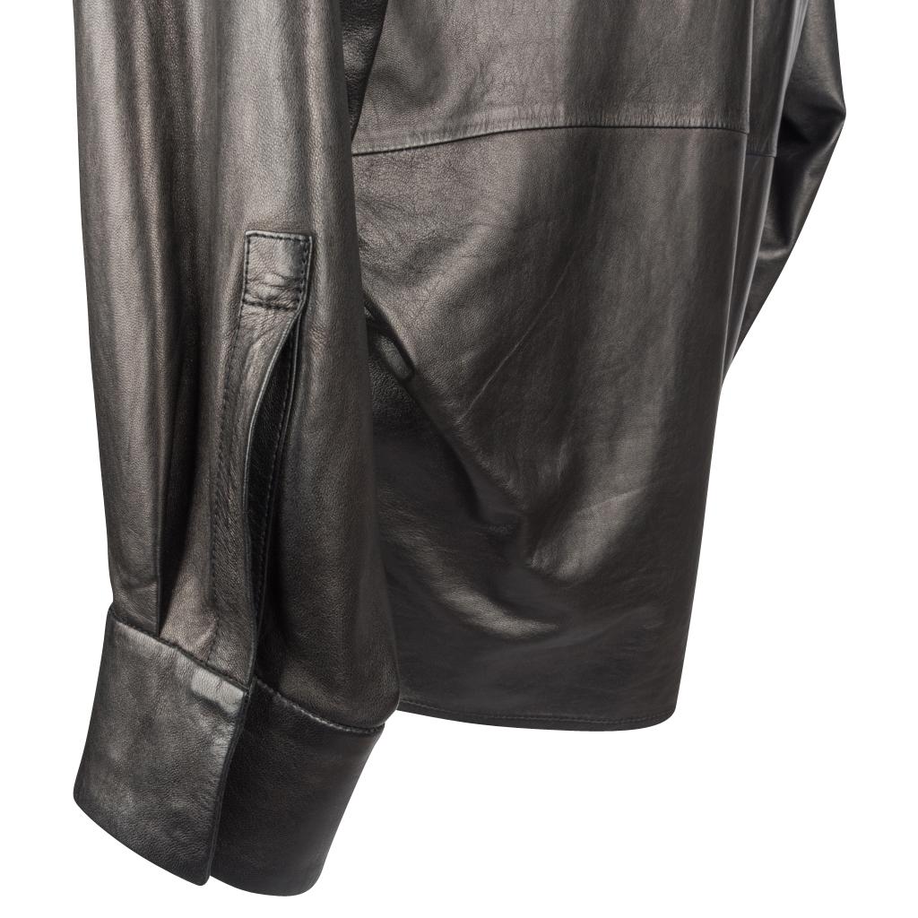 Black Yves Saint Laurent Vintage Supple Leather Long Shirt Superb Draping 44 / 10