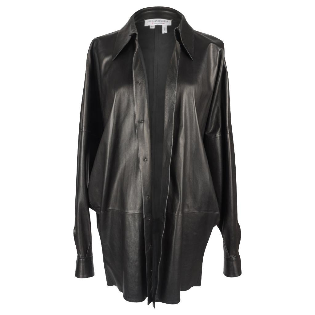 Yves Saint Laurent Vintage Supple Leather Long Shirt Superb Draping 44 / 10 In Good Condition In Miami, FL