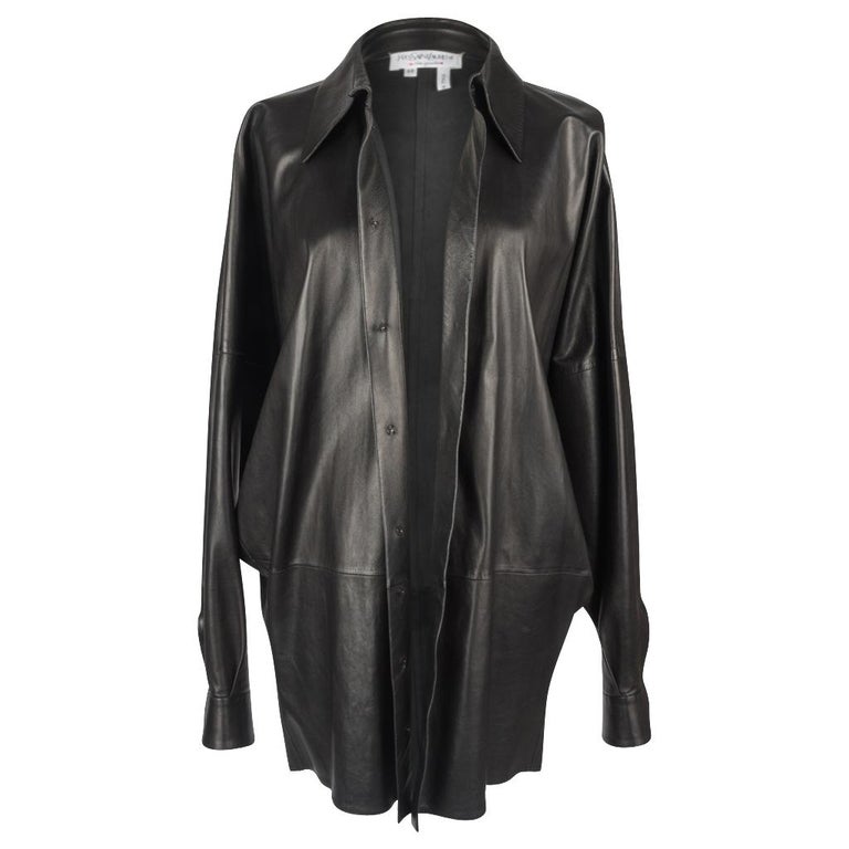 Yves Saint Laurent Vintage Supple Leather Long Shirt Superb Draping 44 ...