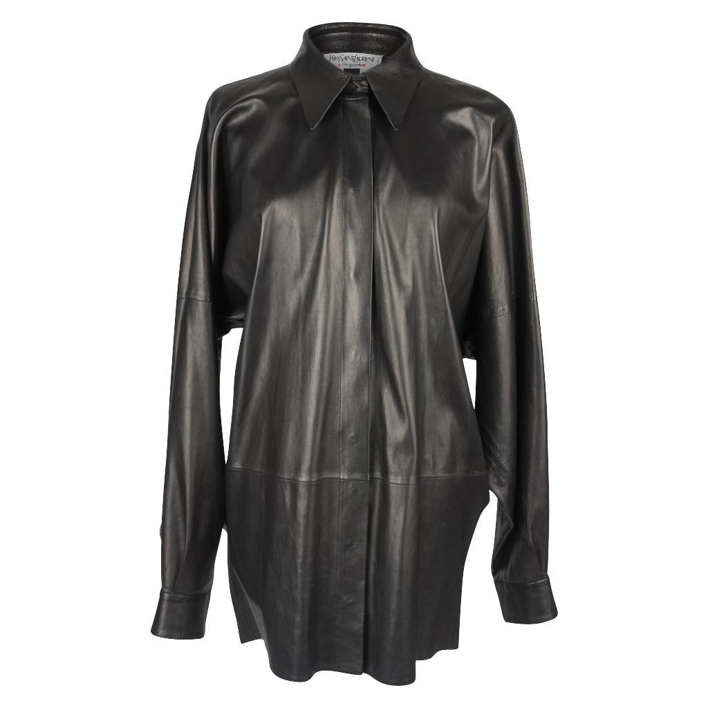 Yves Saint Laurent Vintage Supple Leather Long Shirt Superb Draping 44 / 10 3