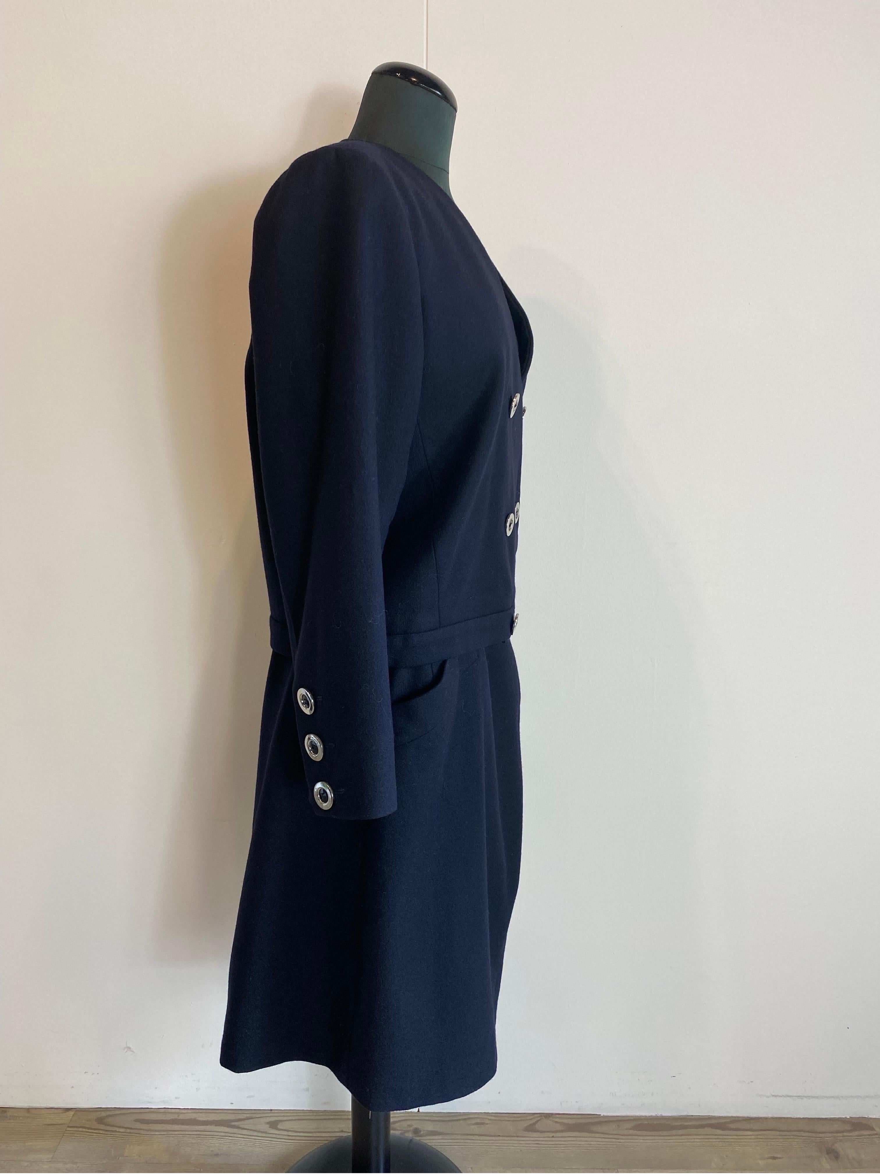 Black Yves Saint Laurent vintage tailleur suite set with skirt blue night For Sale