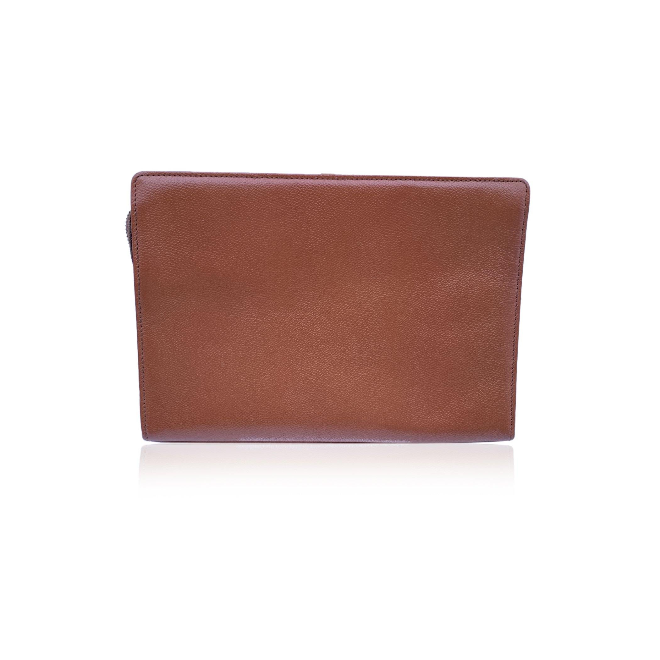 Brown Yves Saint Laurent Vintage Tan Leather Zip Clutch Bag Purse