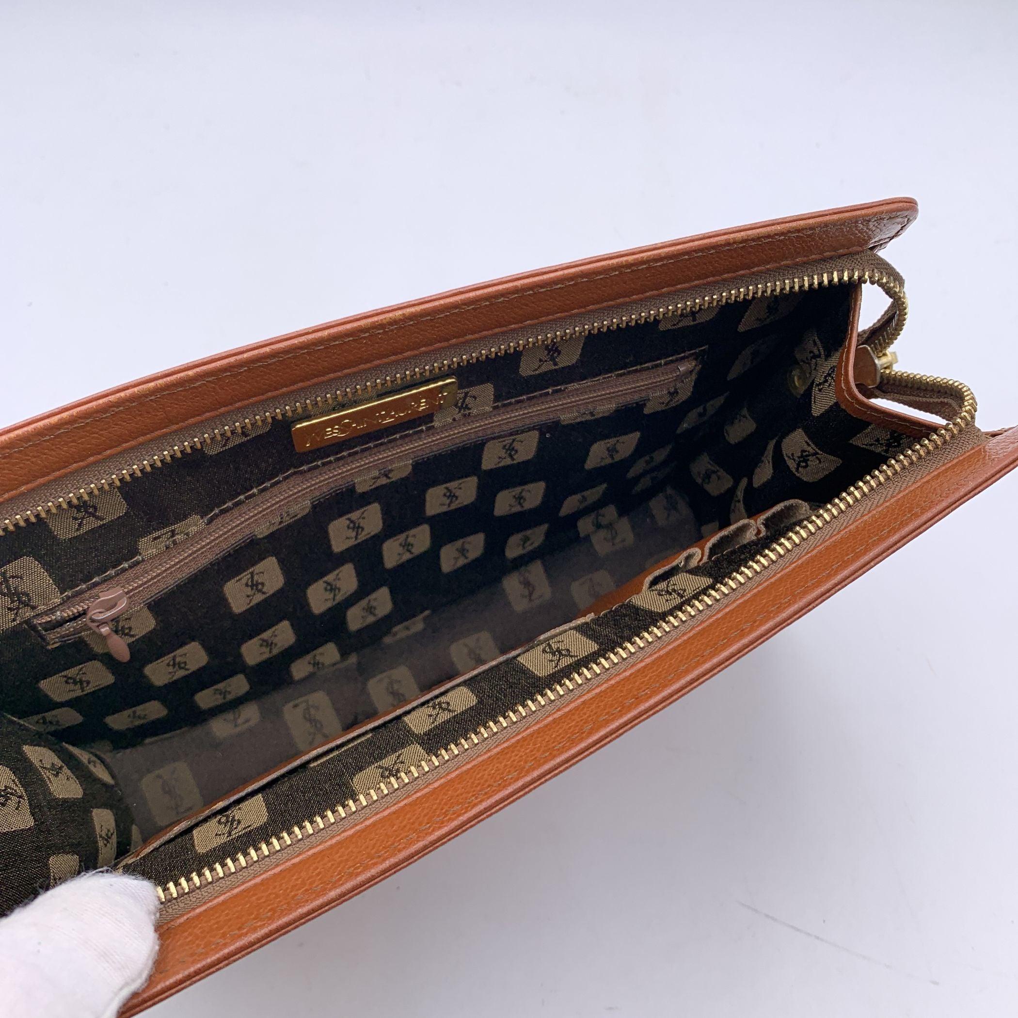 Women's Yves Saint Laurent Vintage Tan Leather Zip Clutch Bag Purse