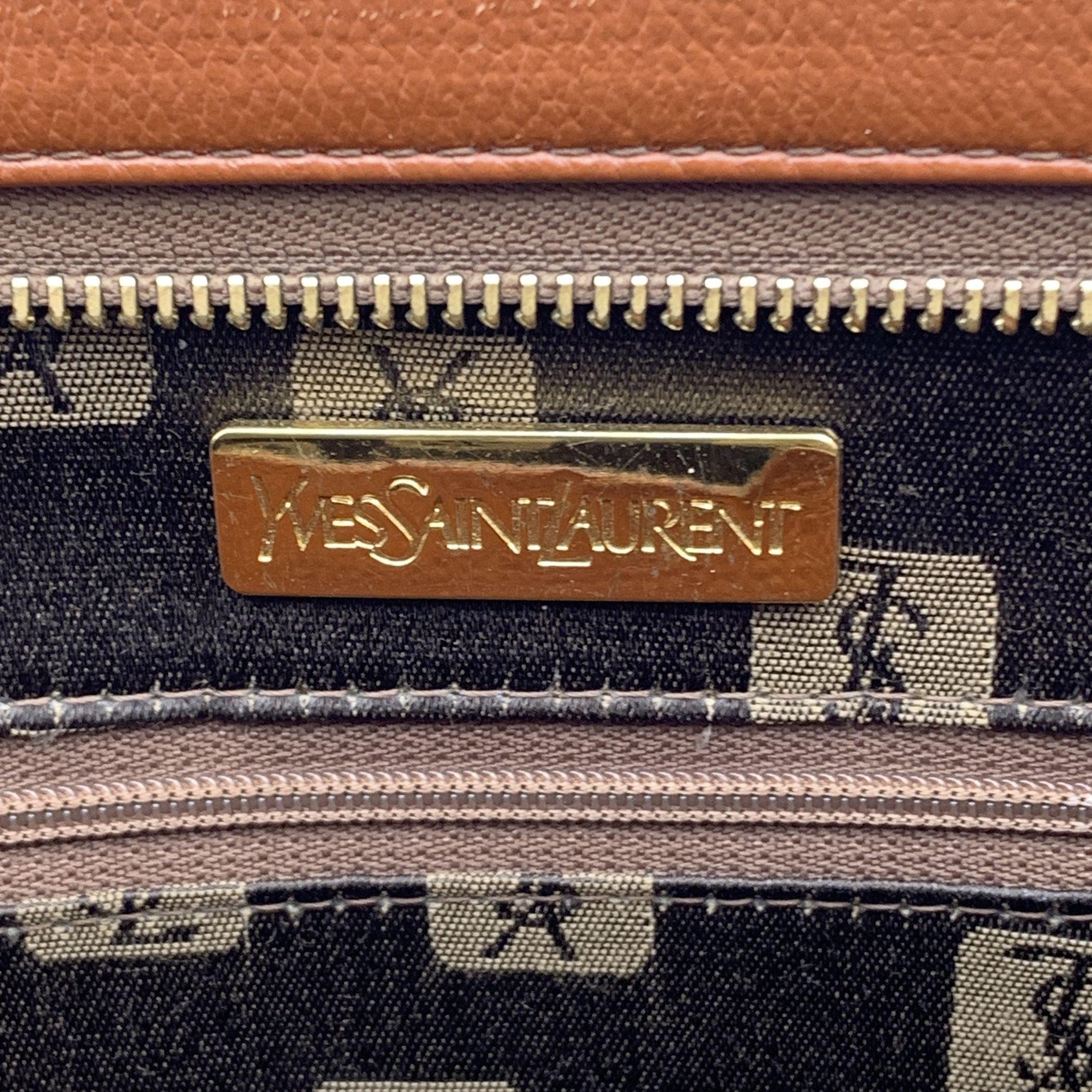 Yves Saint Laurent Vintage Tan Leather Zip Clutch Bag Purse 1