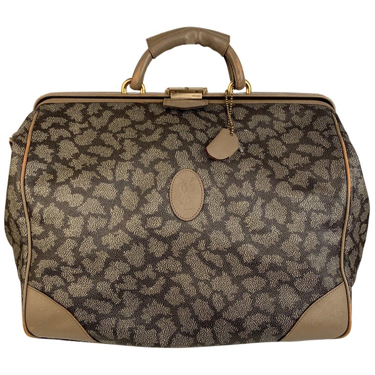 Yves Saint Laurent Vintage Tan Spotted Canvas Weekender Travel Bag For Sale at 1stDibs