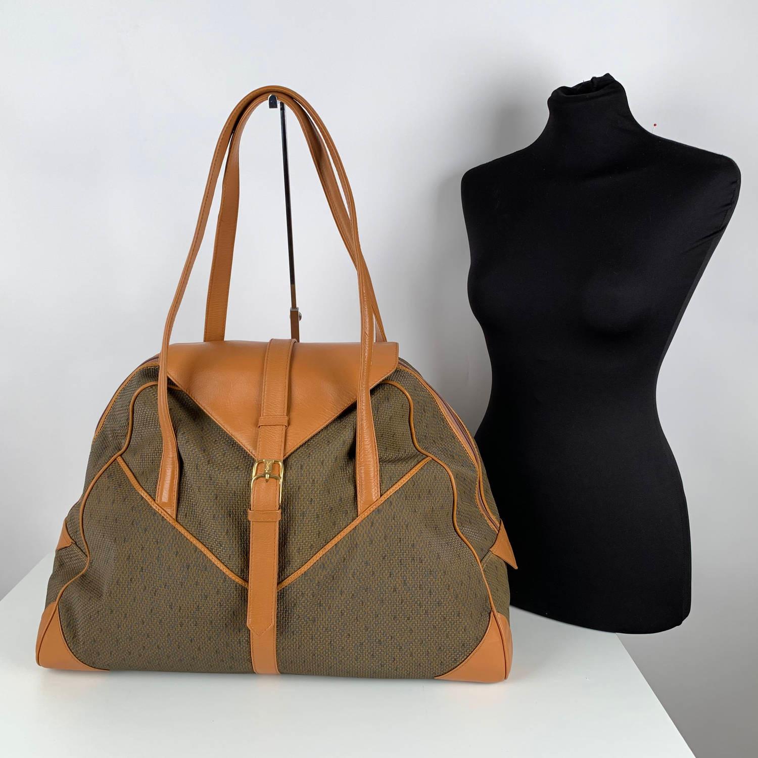Brown Yves Saint Laurent Vintage Tan Textured Canvas Travel Bag